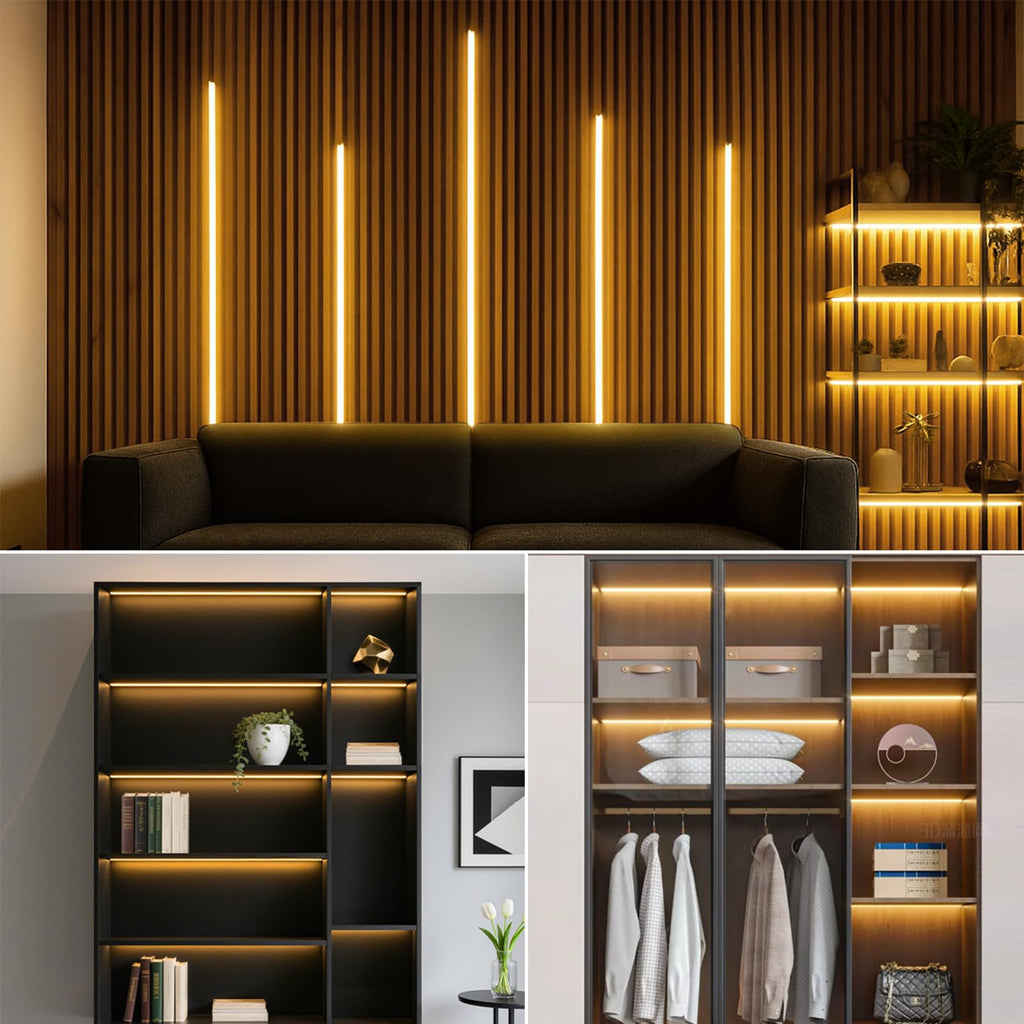 AIMENGTE 12V COB LED Cabinet Lights Black Strip, 6 x 3.3ft Touch Dimmable 3000K Lighting for Parallel Wood Slat Wall Panels, Display Cabinets, Wardrobes, Showcases, Shelves