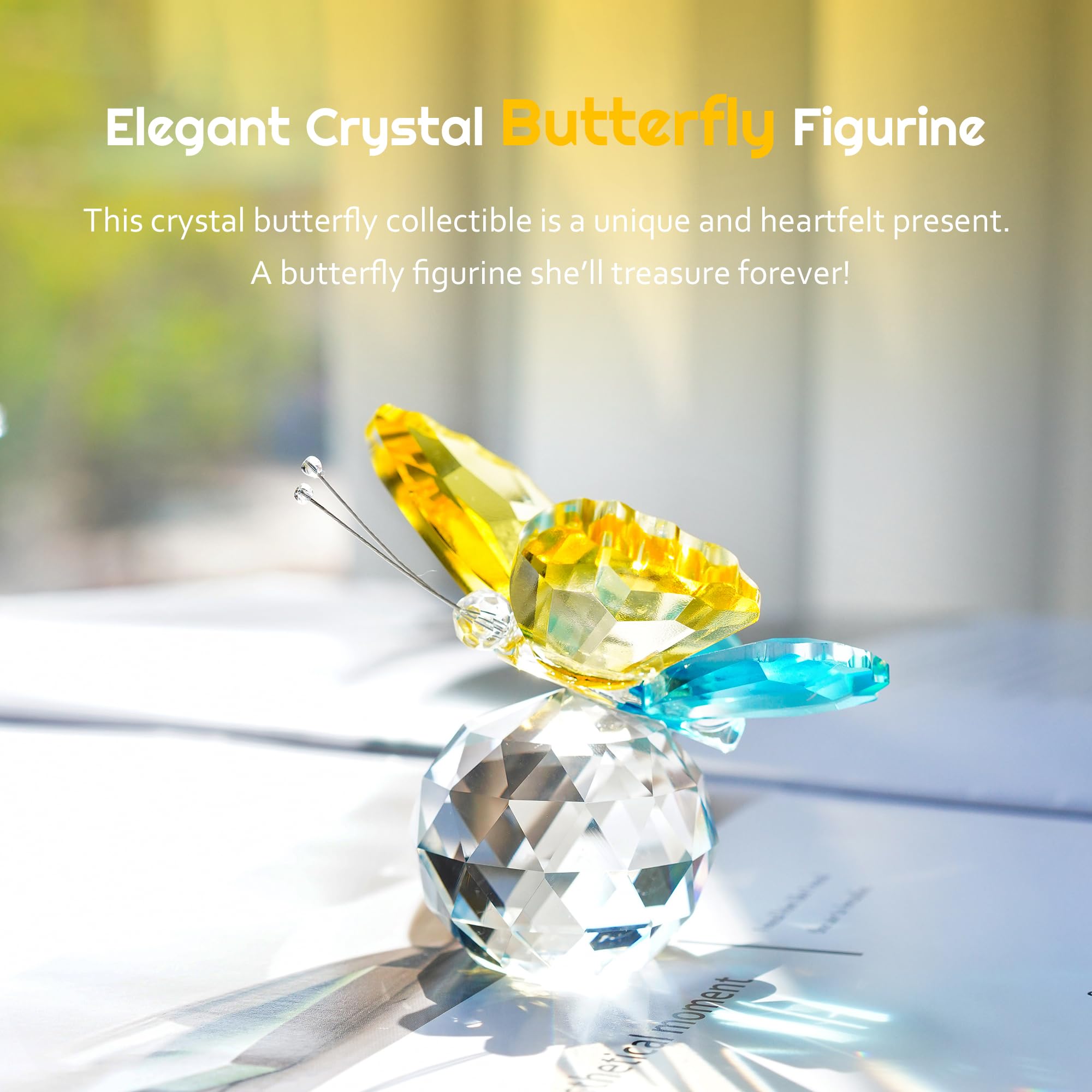 H&D HYALINE & DORA Crystal Cut Butterfly Animal Ornament Decoration for Office Table Home Bedroom