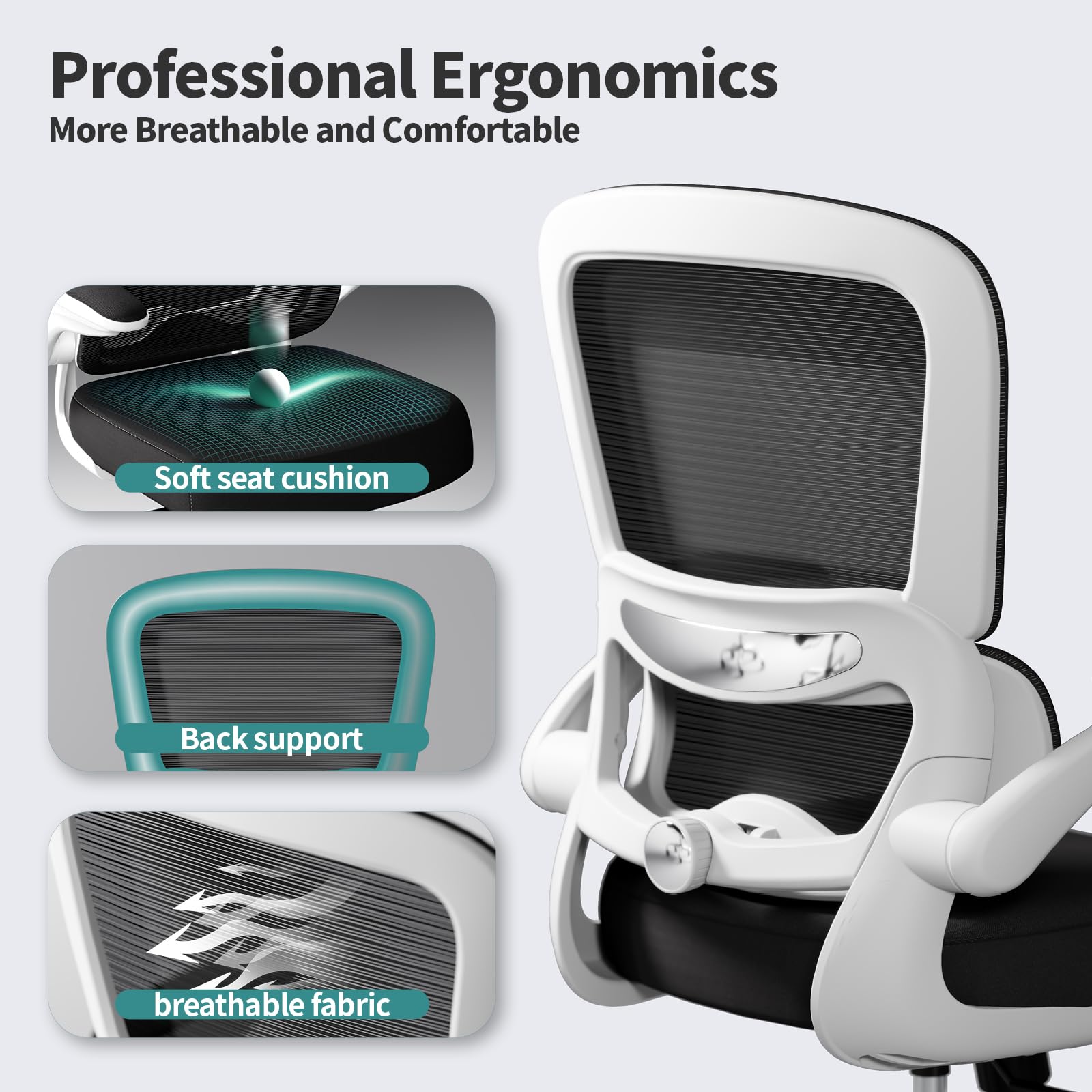 TRALT Office Chair - Ergonomic Desk Chair with Adjustable Lumbar Support, Mesh Computer Chair, Executive Chairs for Home Office Comfortable Lumbar Support (White)