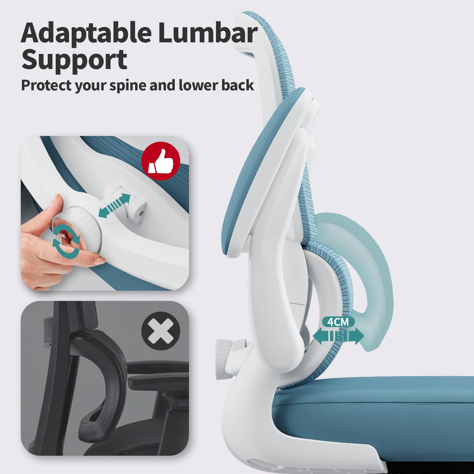 TRALT Office Chair - Ergonomic Desk Chair with Adjustable Lumbar Support, Mesh Computer Chair, Executive Chairs for Home Office Comfortable Lumbar Support (White)