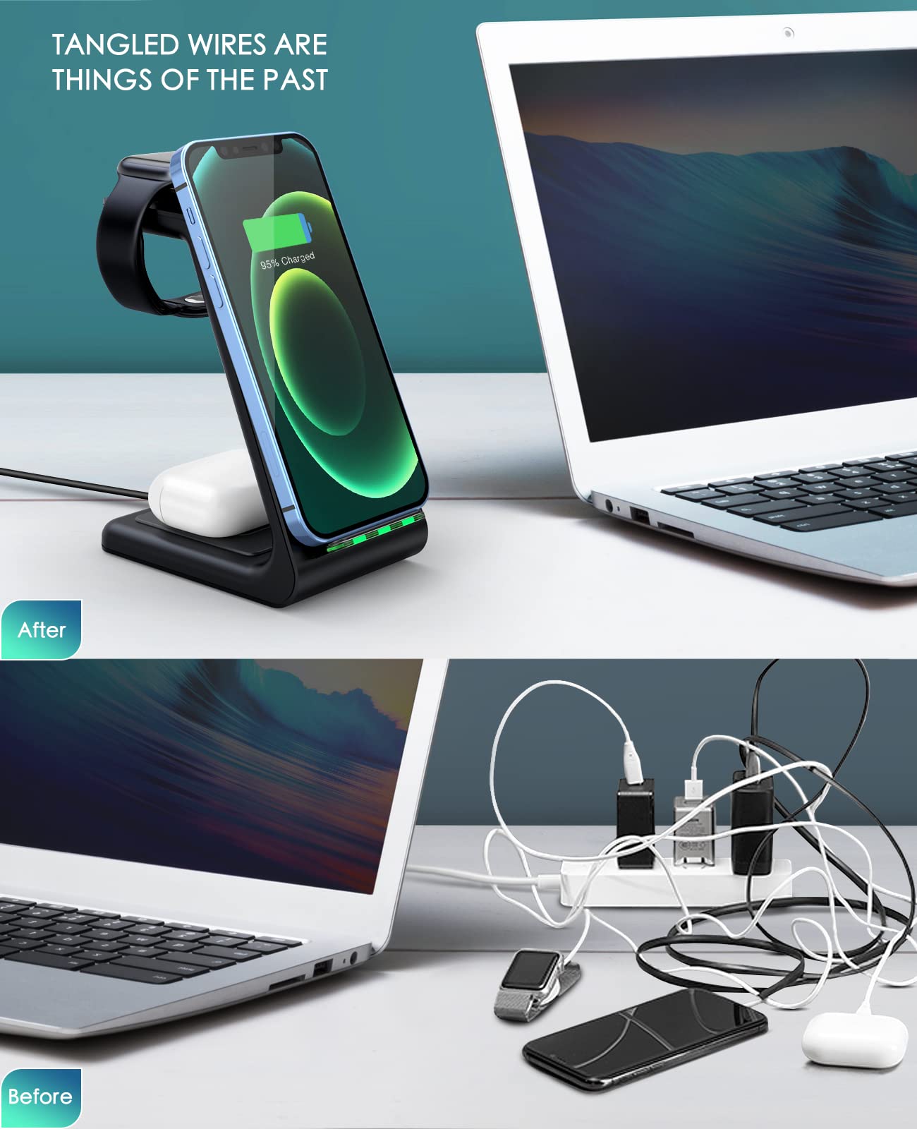 3 in 1 Wireless Charging Station, 2026 Upgraded Fast Desk Charger Station for iPhone 17 16 15 14 13 12 Pro Max Plus, Charger Stand for Apple Watch 11 10 9 8 7 6 5 4 3 2 Ultra SE, Airpods 4 3 2 Pro