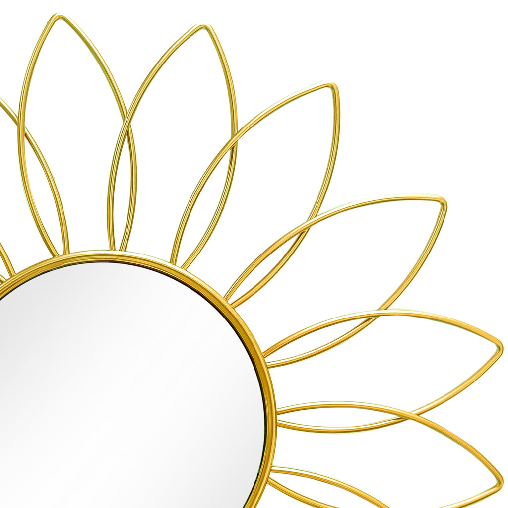 3 Pack Metal Mirrors for Wall Sunburst Wall Mirrors Home Décor Decorative Hanging Wall Art for Living Room Bedroom Entryway (Gold, Flower+Sunburst)