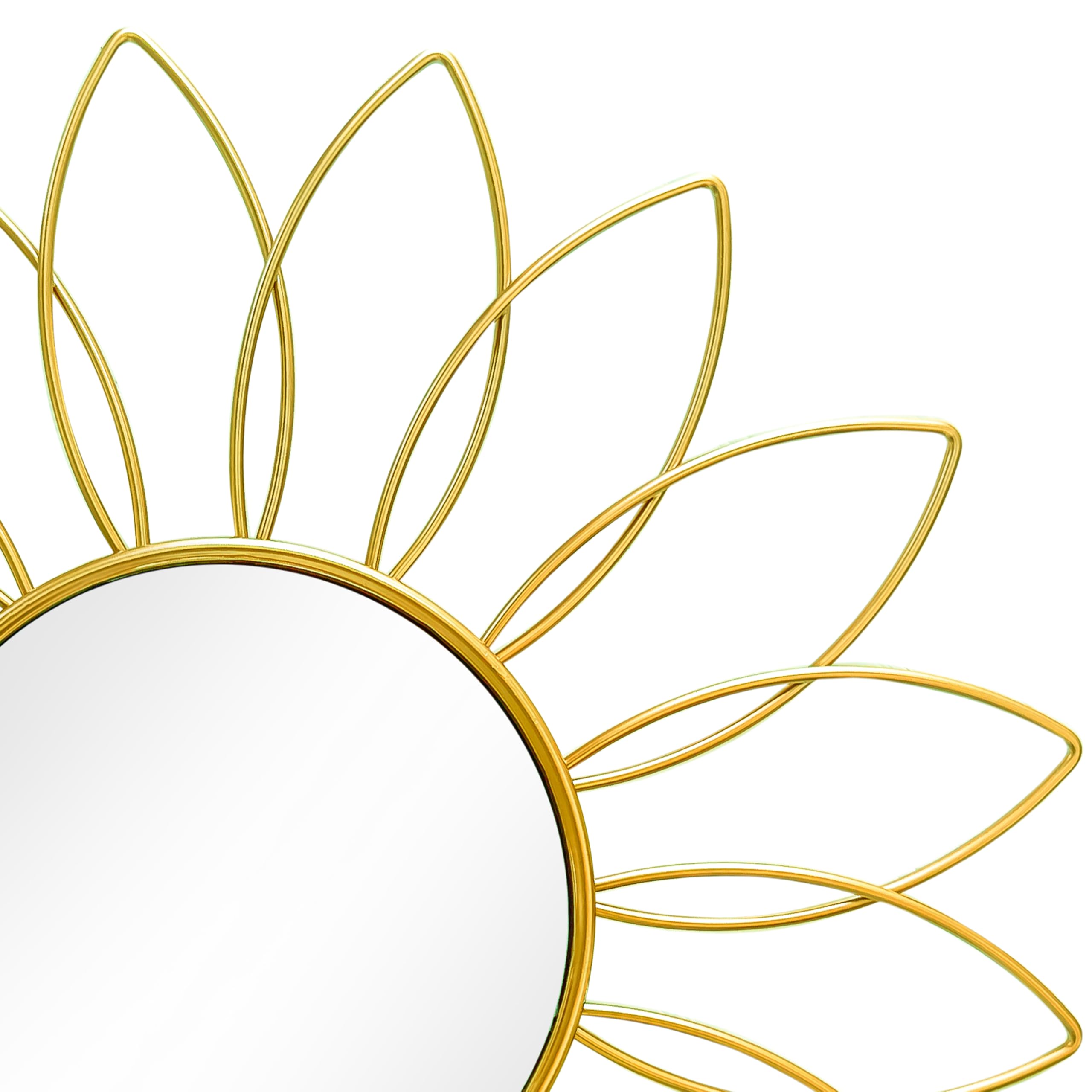 3 Pack Metal Mirrors for Wall Sunburst Wall Mirrors Home Décor Decorative Hanging Wall Art for Living Room Bedroom Entryway (Gold, Flower+Sunburst)