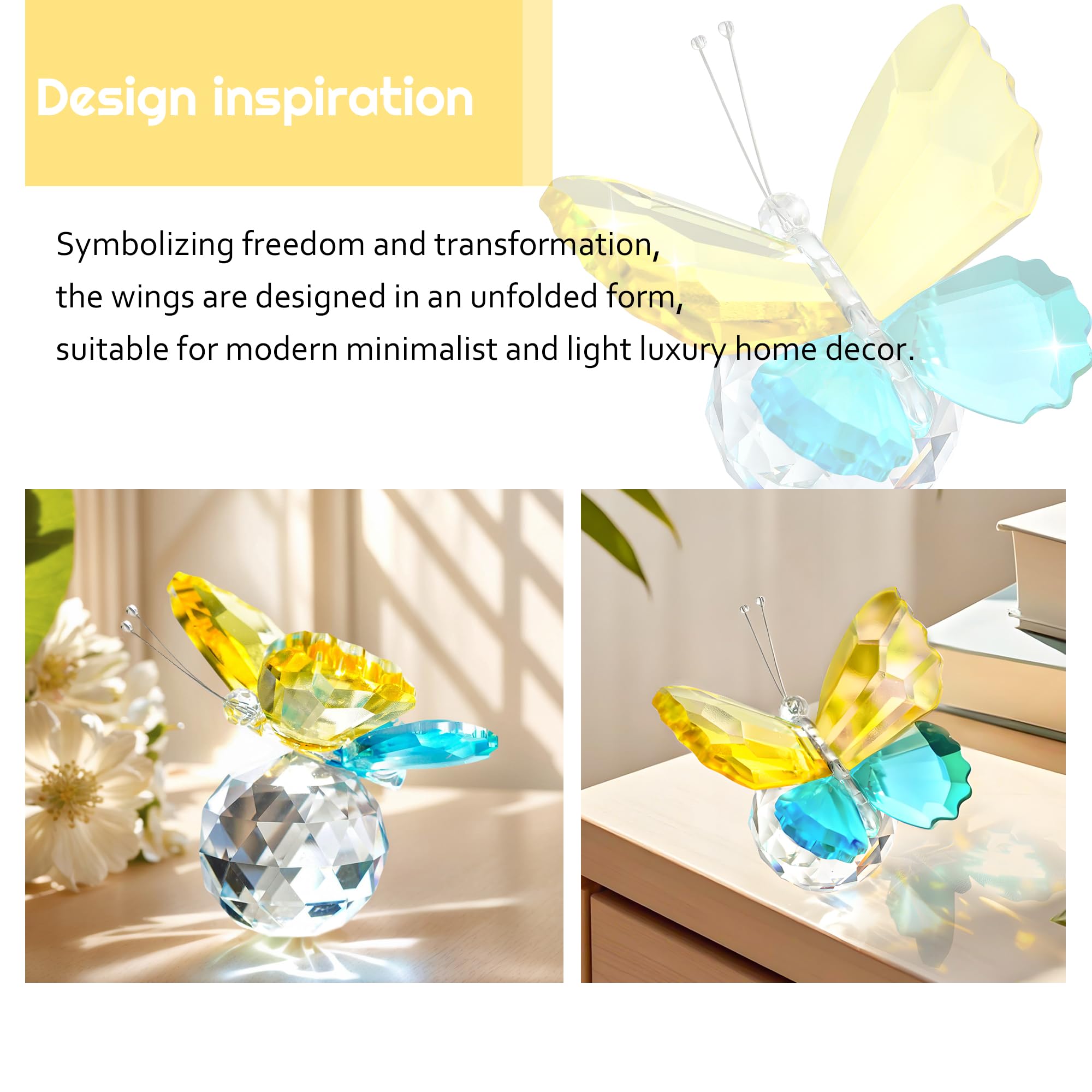 H&D HYALINE & DORA Crystal Cut Butterfly Animal Ornament Decoration for Office Table Home Bedroom