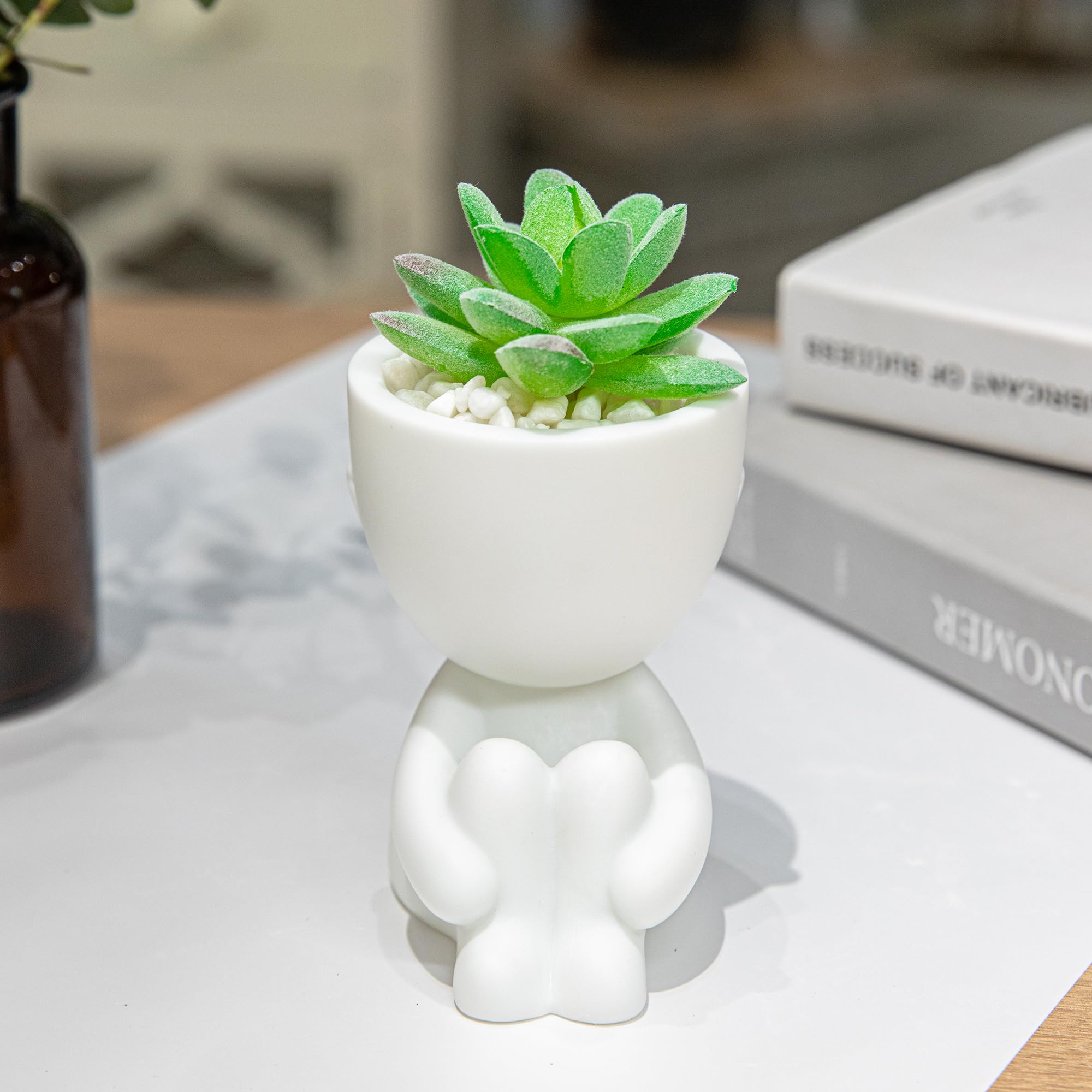 HEYO-YEPY 3PCS Cute Artificial Plant Office Decor for Women and Men, Aesthetic Desk Plant Decor for Office and Home, Potted Small Fake Plants for Indoor Decoration, White Pots Pink Plants