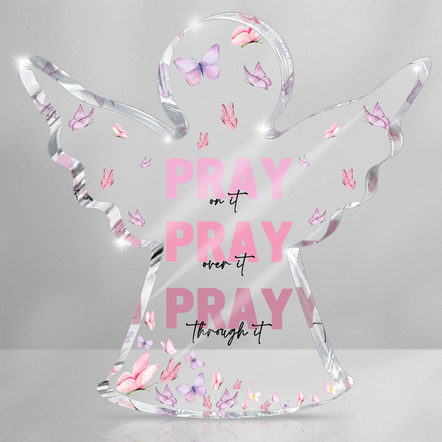 Pink Inspirational Decor Pray Over It Bible Verse Wall Art Christian Gifts for Women, 4x 4 Inches Office Desk Accessories Decor Sign, Pink Dorm Room Decoration for Women - Pray on it Pray through it
