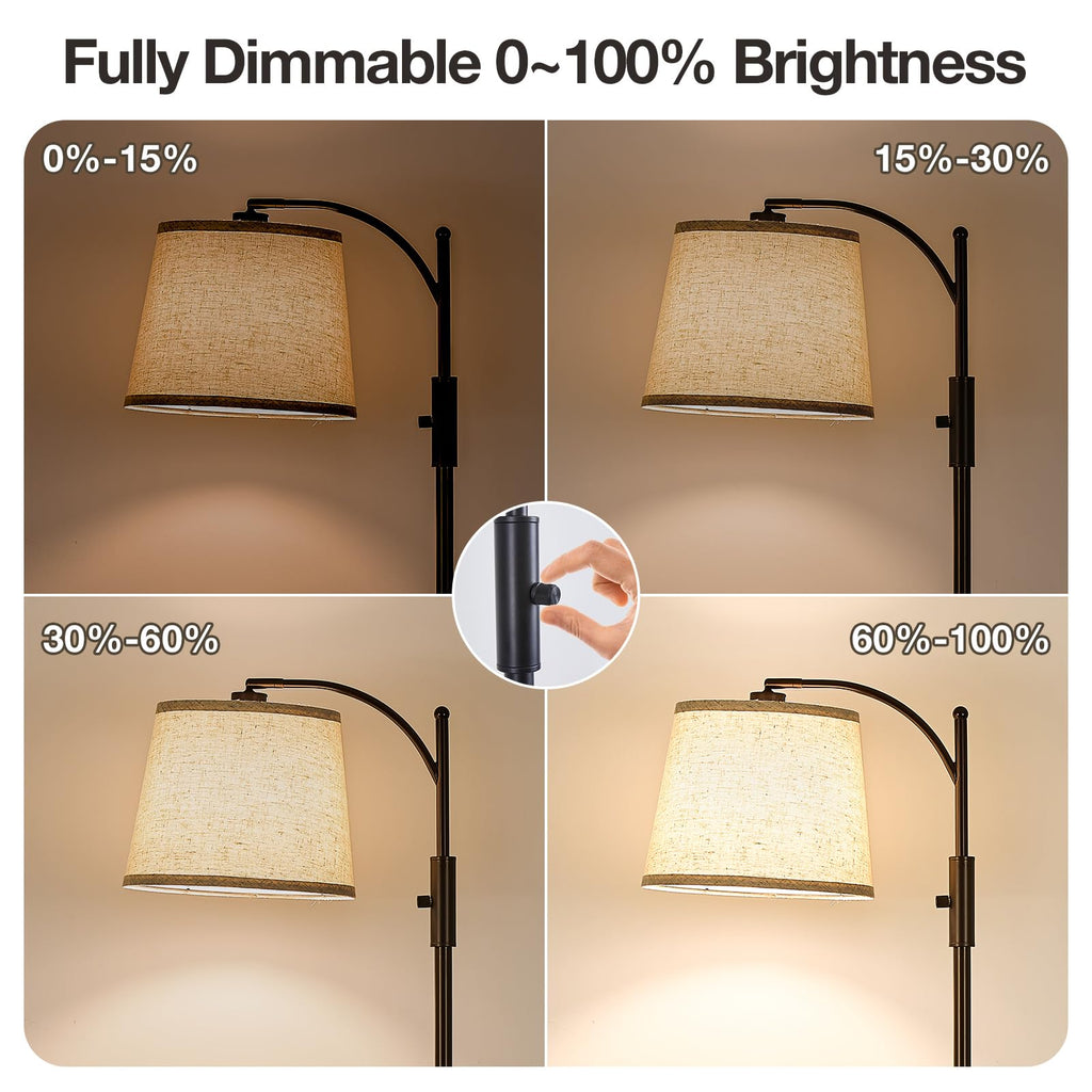 AIDENOEY Fully Dimmable Floor Lamp for Living Room，Standing Lamp Rotary Switch with Table&Linen Beige Shade，Golden Tall Lamps for Bedroom with Adjust Head，9W LED Bulb Included
