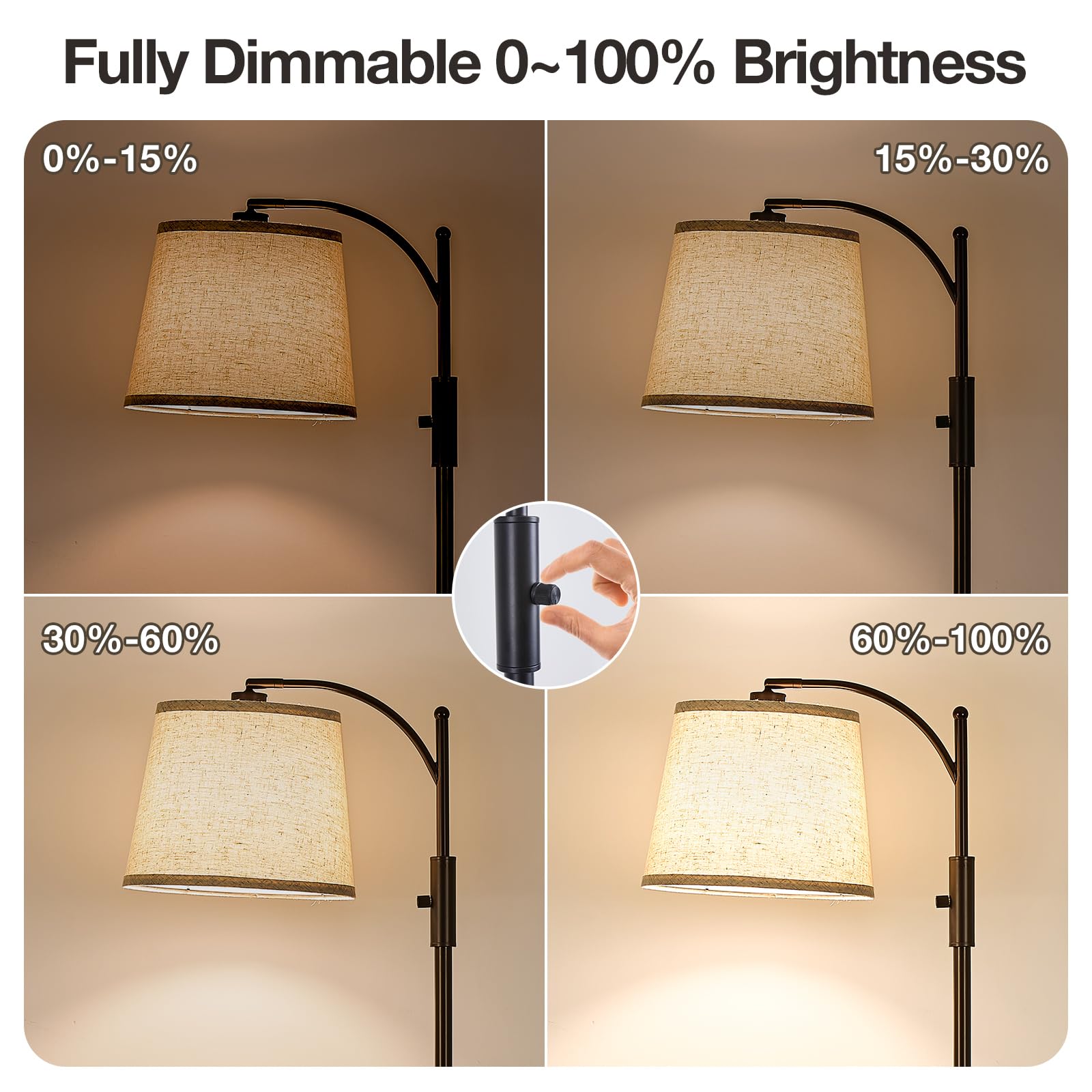 AIDENOEY Fully Dimmable Floor Lamp for Living Room，Standing Lamp Rotary Switch with Table&Linen Beige Shade，Golden Tall Lamps for Bedroom with Adjust Head，9W LED Bulb Included