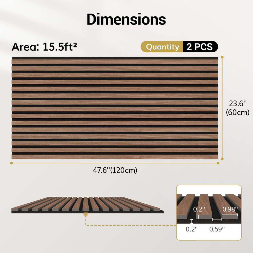 TONOR Wood Slatwall Panels, 4 Pack 47.2" x 23.6"/ 120 x60cm(31ft²) Acoustic Wall Panels, Wood Slat Acoustic Panels for Noise Cancelling and Decoration, Living Room, Bedroom, Office, Walnut