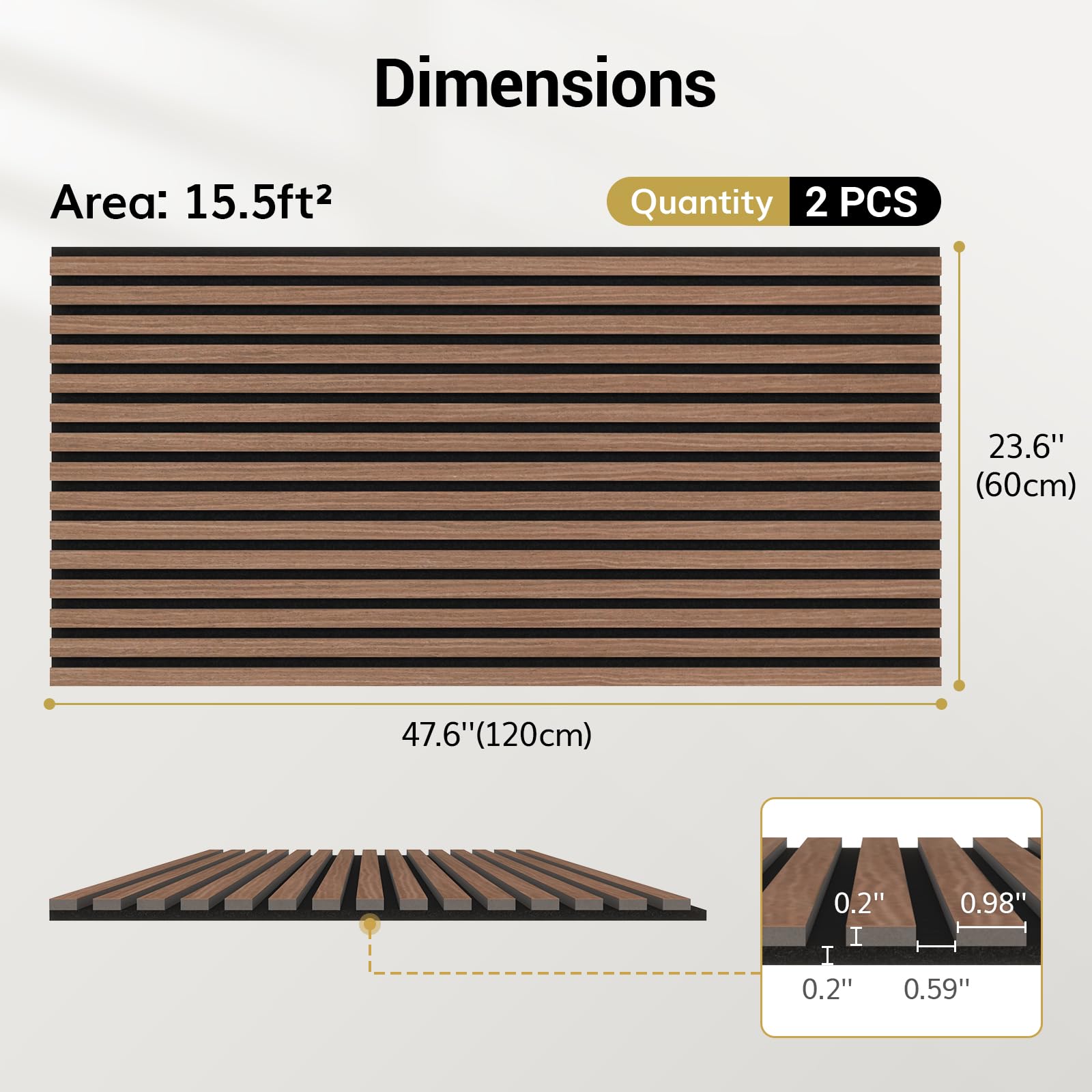 TONOR Wood Slatwall Panels, 4 Pack 47.2" x 23.6"/ 120 x60cm(31ft²) Acoustic Wall Panels, Wood Slat Acoustic Panels for Noise Cancelling and Decoration, Living Room, Bedroom, Office, Walnut