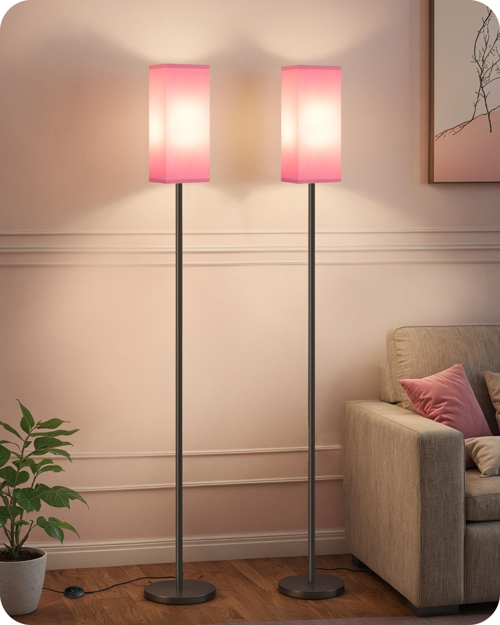 64.6" Floor Lamp, Pole with Foot Switch, Modern Standing Lamp Lampshade, Minimalist Freestanding Lamp (Bulb Not Included), for Living Room, Bedroom Office ETL Listed, Black and Beige E07LD05