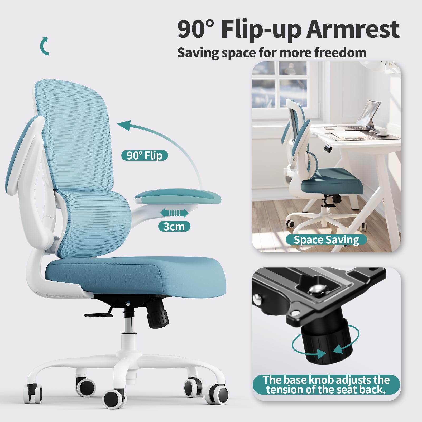 TRALT Office Chair - Ergonomic Desk Chair with Adjustable Lumbar Support, Mesh Computer Chair, Executive Chairs for Home Office Comfortable Lumbar Support (White)