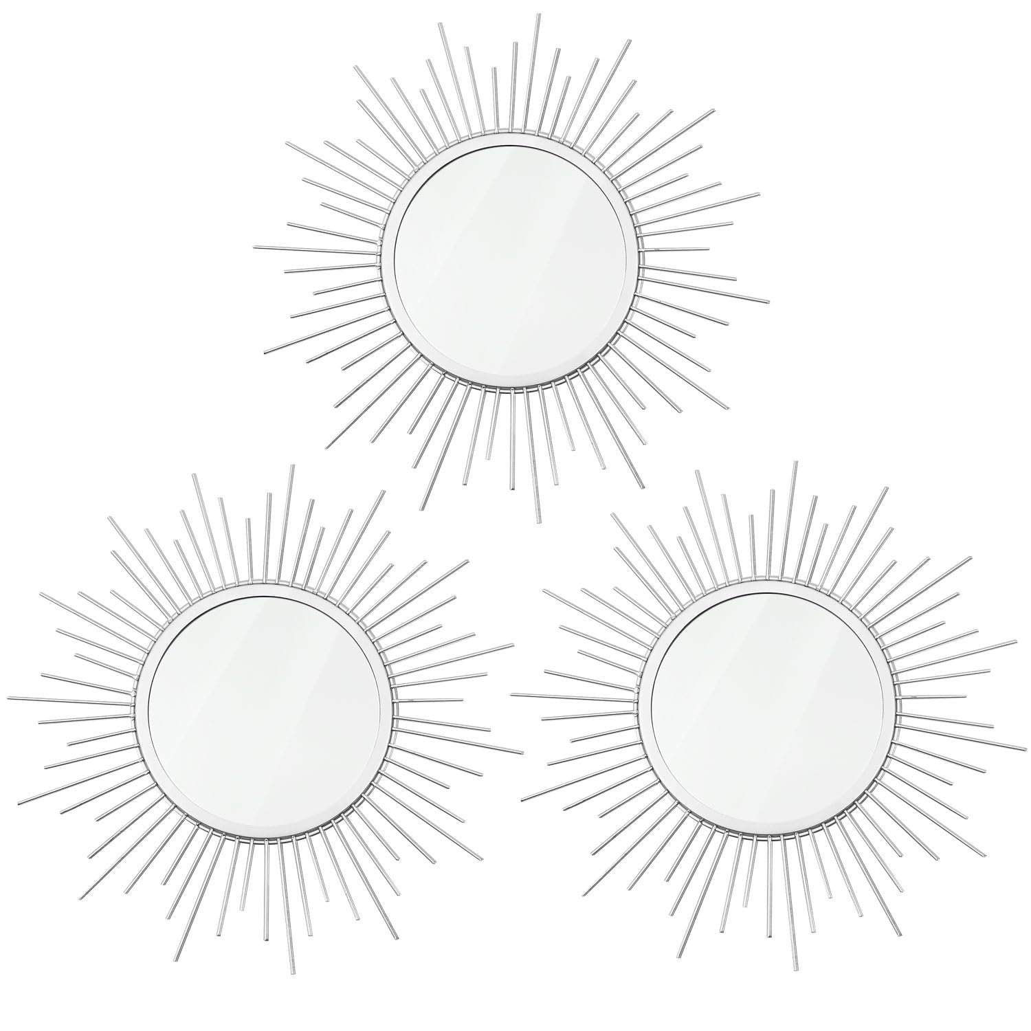 3 Pack Metal Mirrors for Wall Sunburst Wall Mirrors Home Décor Decorative Hanging Wall Art for Living Room Bedroom Entryway (Gold, Flower+Sunburst)
