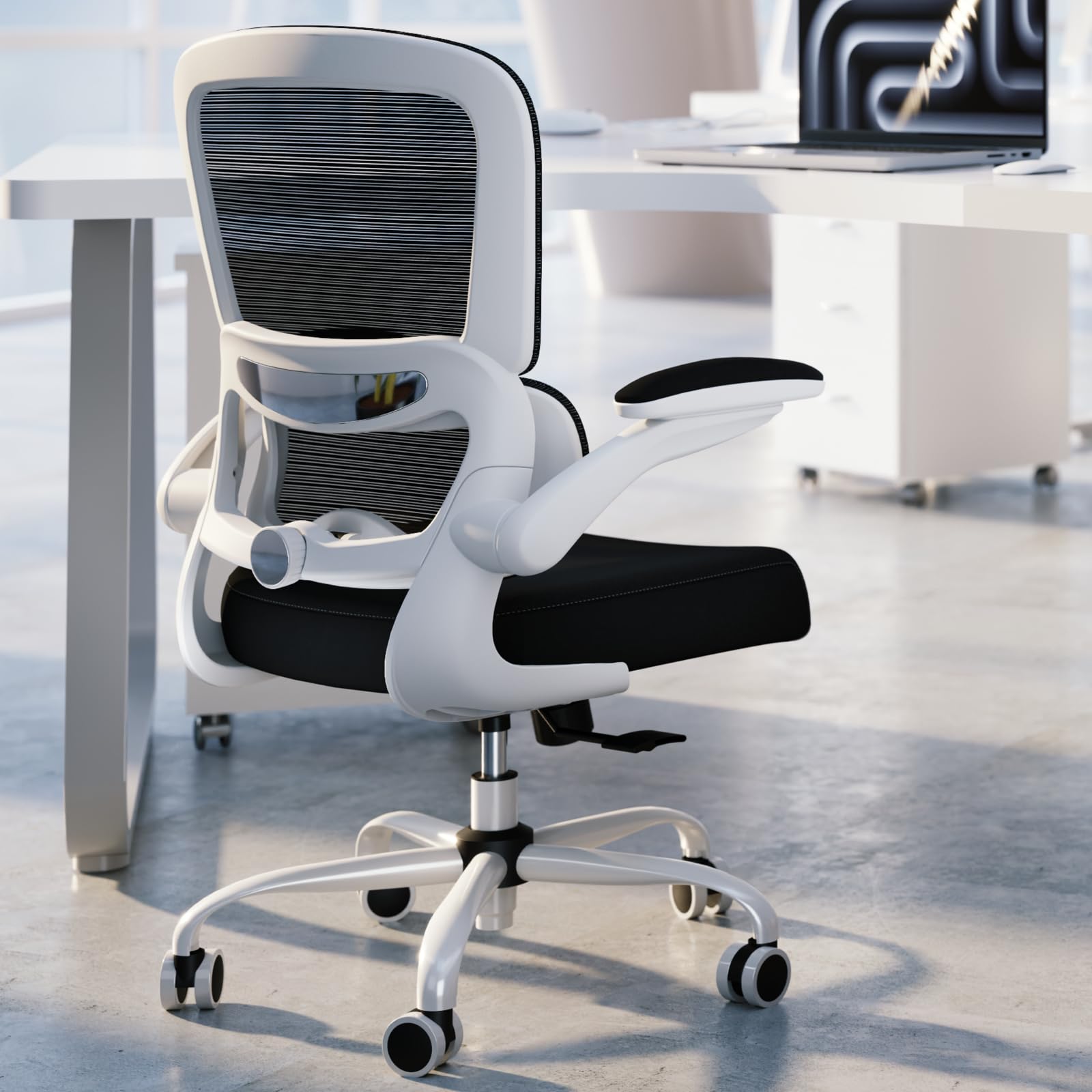 TRALT Office Chair - Ergonomic Desk Chair with Adjustable Lumbar Support, Mesh Computer Chair, Executive Chairs for Home Office Comfortable Lumbar Support (White)