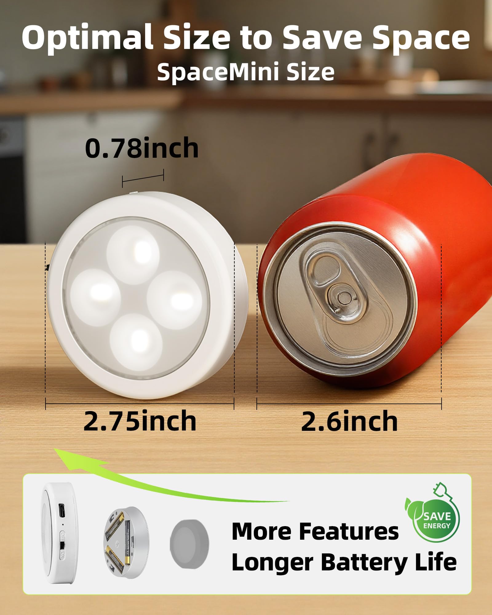 EZVALO LED Puck Lights, Rechargeable Battery Touch Light, 2.5'' Mini Tap Lights, Wireless Closet Light, Under Cabinet Lighting, 3 Color Temps, Stick On Lights Kitchen,Closet,Pantry(2 Pack)