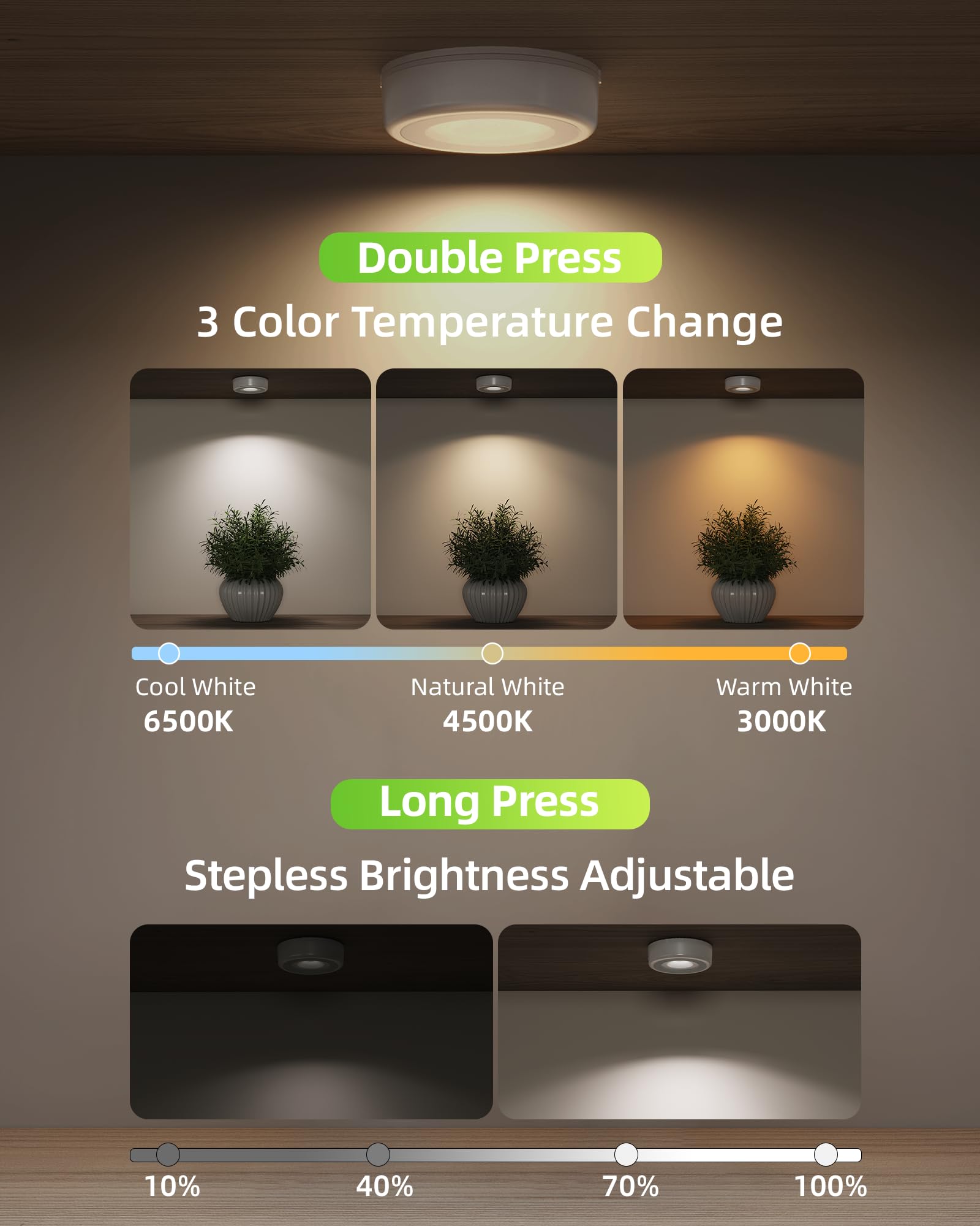 EZVALO LED Puck Lights, Rechargeable Battery Touch Light, 2.5'' Mini Tap Lights, Wireless Closet Light, Under Cabinet Lighting, 3 Color Temps, Stick On Lights Kitchen,Closet,Pantry(2 Pack)