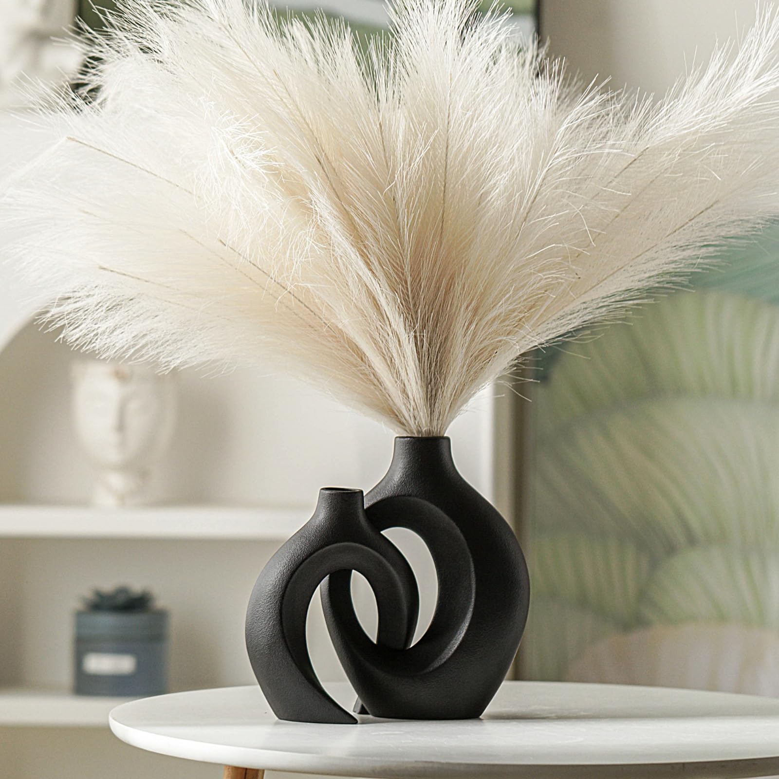 Lvases Snuggle Hollow Ceramic Vase Set of 2, Nordic Modern Boho ins Style Decorative Ceramic Aesthetic Flower Vase for Home Decor (Milky White W 6.3" X H 8.4")