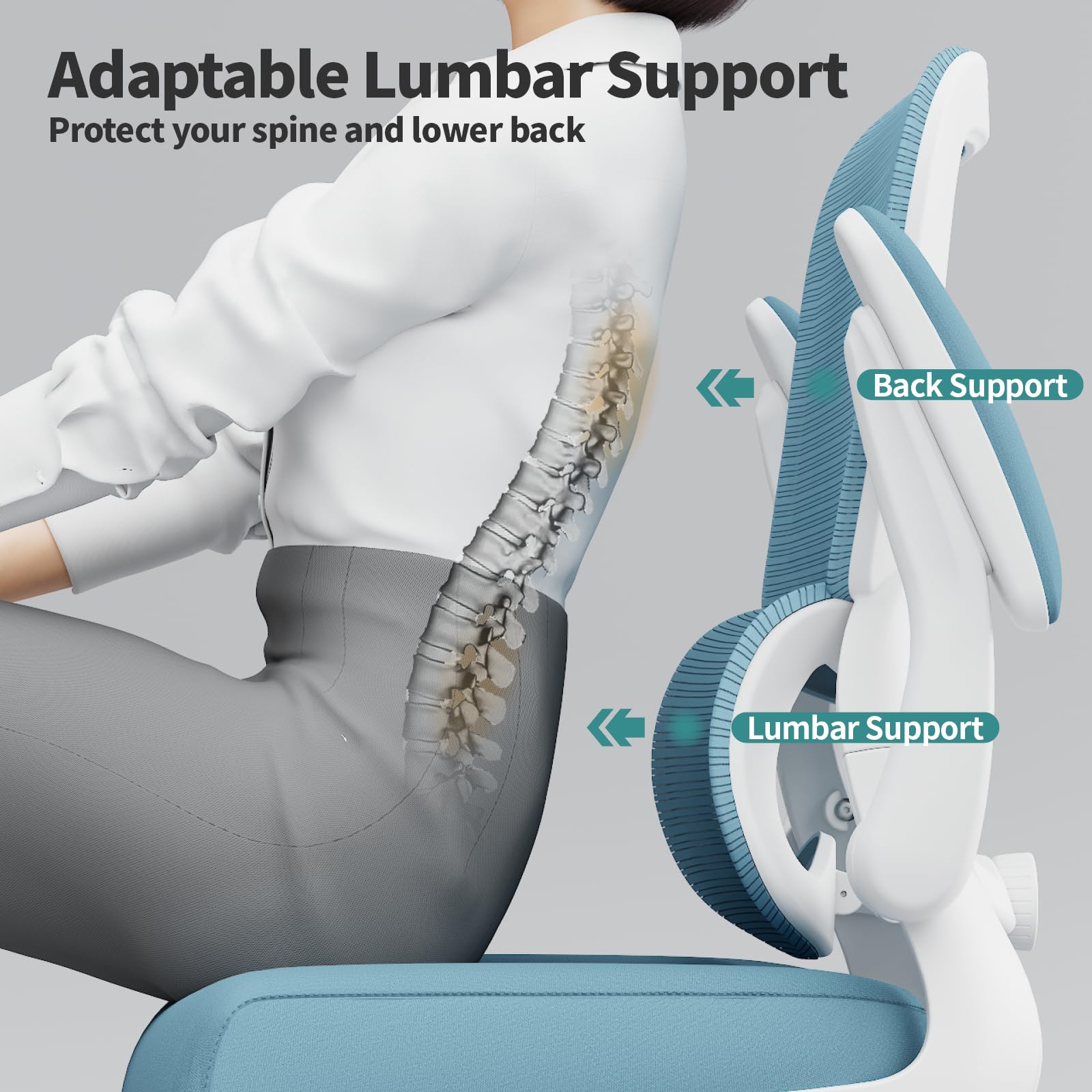 TRALT Office Chair - Ergonomic Desk Chair with Adjustable Lumbar Support, Mesh Computer Chair, Executive Chairs for Home Office Comfortable Lumbar Support (White)