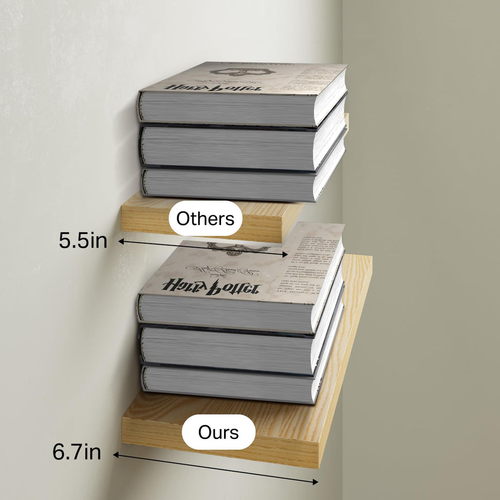 BAYKA Floating Shelves for Wall, Wall Mounted Rustic Wood Shelves for Bathroom, Bedroom, Living Room, Kitchen, Hanging Shelf for Books/Storage/Room Decor with 22lbs Capacity (Black, Set of 3, 15.7in)