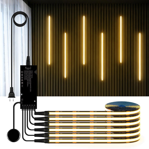 AIMENGTE 12V COB LED Cabinet Lights Black Strip, 6 x 3.3ft Touch Dimmable 3000K Lighting for Parallel Wood Slat Wall Panels, Display Cabinets, Wardrobes, Showcases, Shelves
