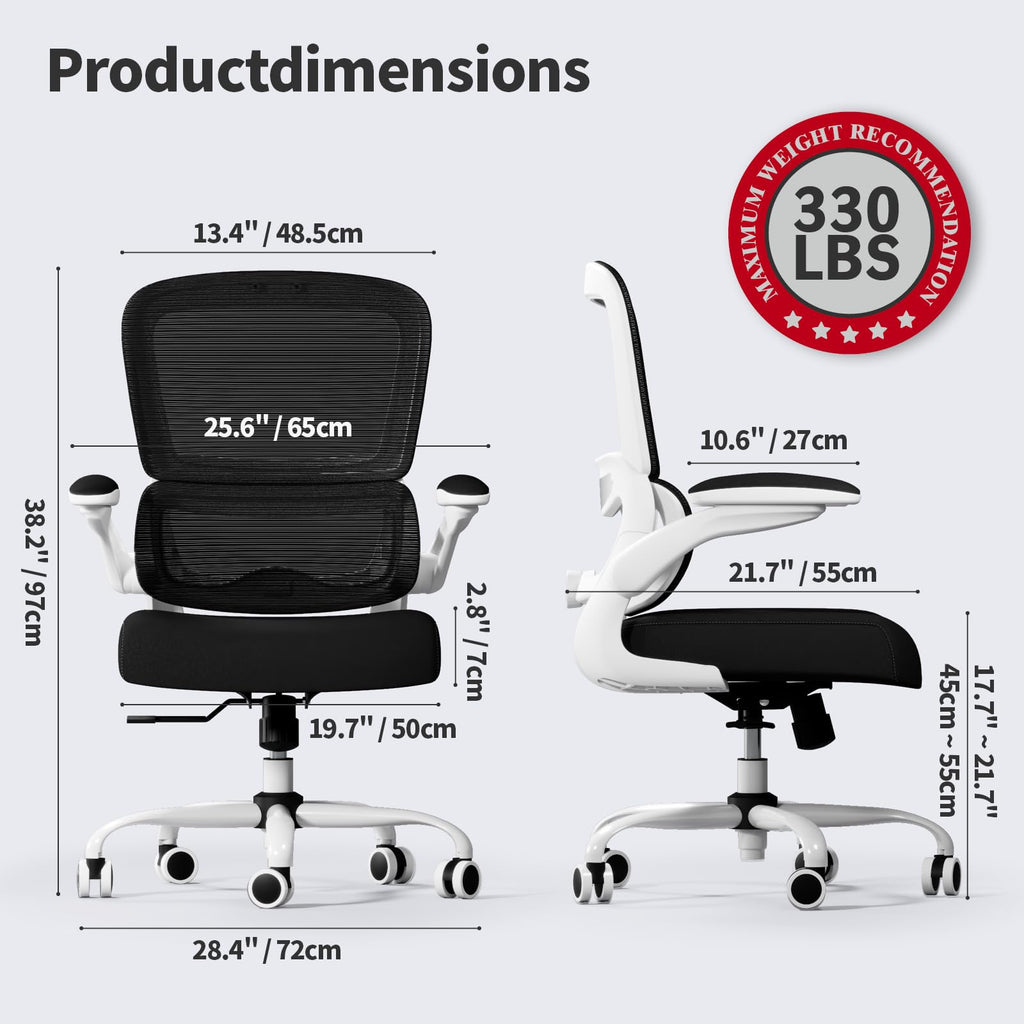 TRALT Office Chair - Ergonomic Desk Chair with Adjustable Lumbar Support, Mesh Computer Chair, Executive Chairs for Home Office Comfortable Lumbar Support (White)