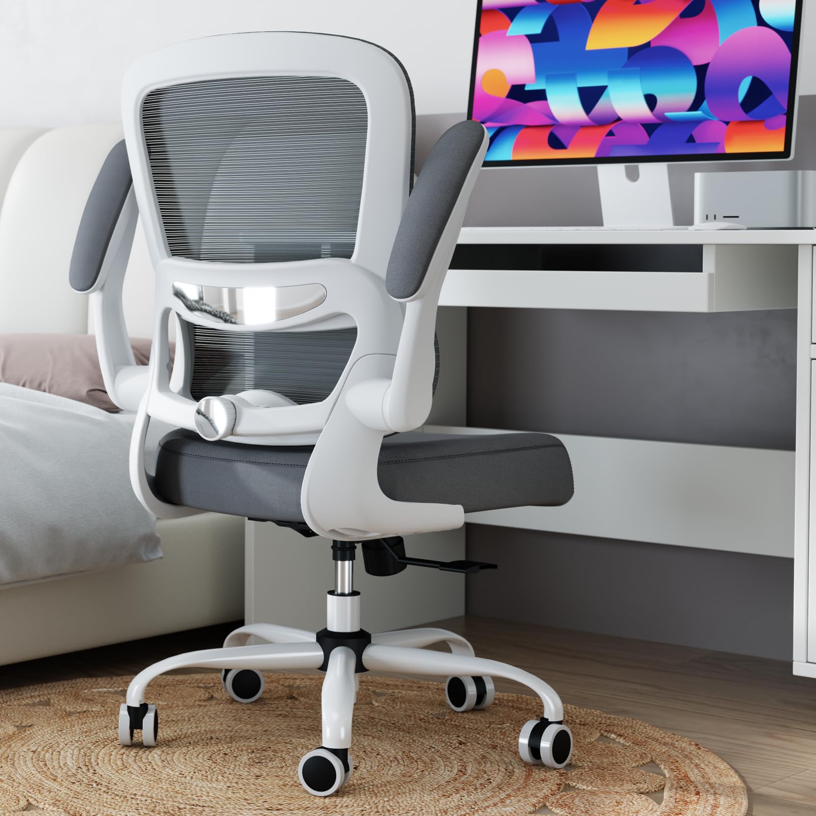 TRALT Office Chair - Ergonomic Desk Chair with Adjustable Lumbar Support, Mesh Computer Chair, Executive Chairs for Home Office Comfortable Lumbar Support (White)