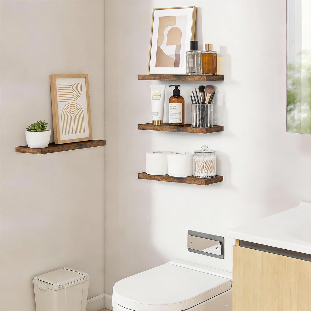 BAYKA Floating Shelves for Wall, Wall Mounted Rustic Wood Shelves for Bathroom, Bedroom, Living Room, Kitchen, Hanging Shelf for Books/Storage/Room Decor with 22lbs Capacity (Black, Set of 3, 15.7in)