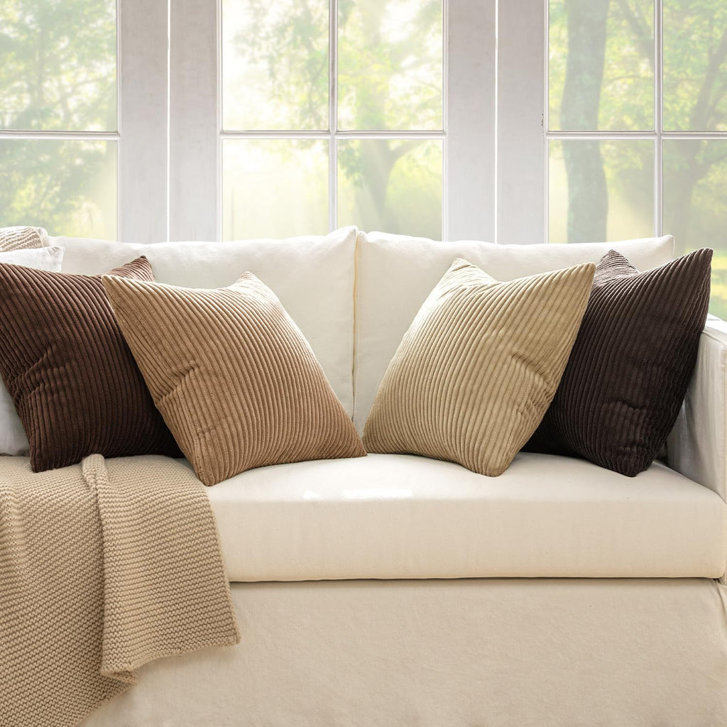 MIULEE Boho Farmhouse Sage Green Throw Pillow Covers 18x18 Inch Set of 4 Mordern Nordic Cushion Covers Soft Corduroy Spring Home Decor for Couch Bed Sofa Living Room Forest Green