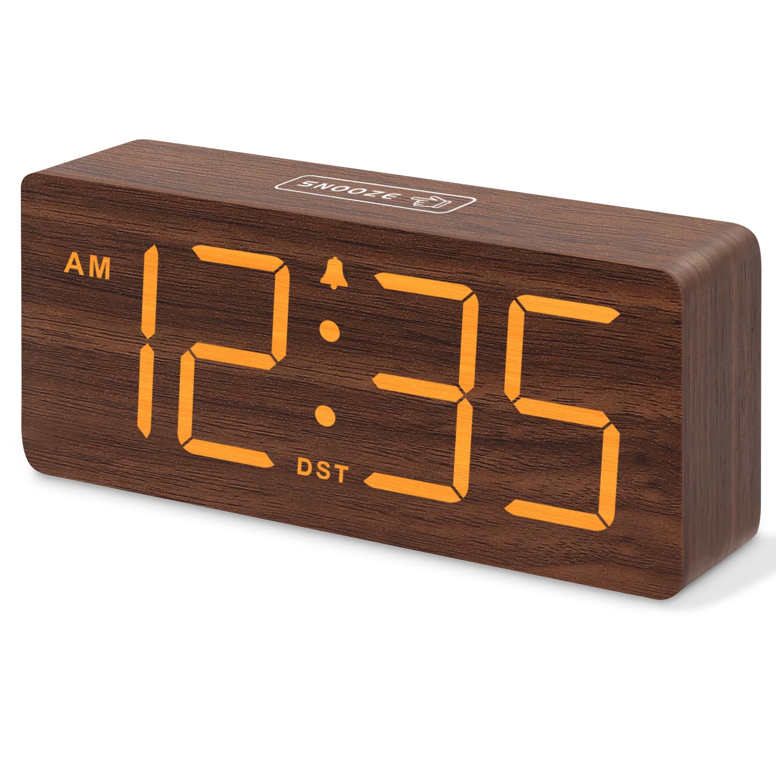 DreamSky Wooden Digital Alarm Clock for Bedroom - Desk Clock for Living Room with Large Numbers, Dimmer, Loud Alarm for Heavy Sleepers with Volume Control, DST, Office Wood Decor (Plug in Clock)