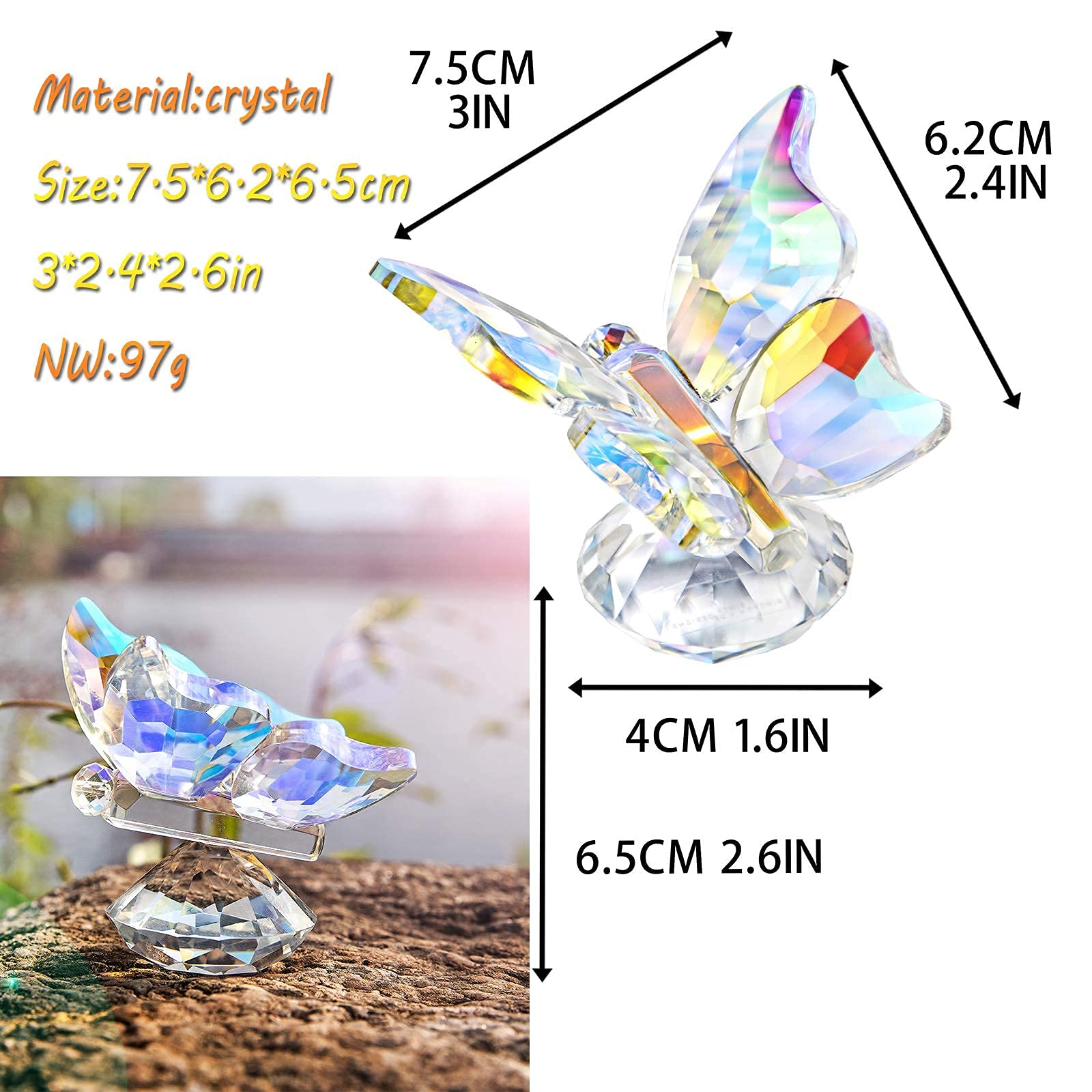 H&D HYALINE & DORA Crystal Cut Butterfly Animal Ornament Decoration for Office Table Home Bedroom