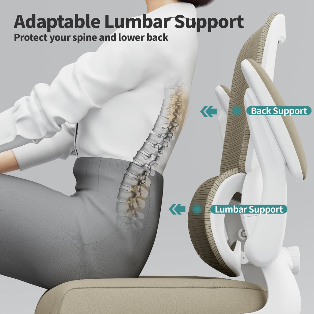 TRALT Office Chair - Ergonomic Desk Chair with Adjustable Lumbar Support, Mesh Computer Chair, Executive Chairs for Home Office Comfortable Lumbar Support (White)