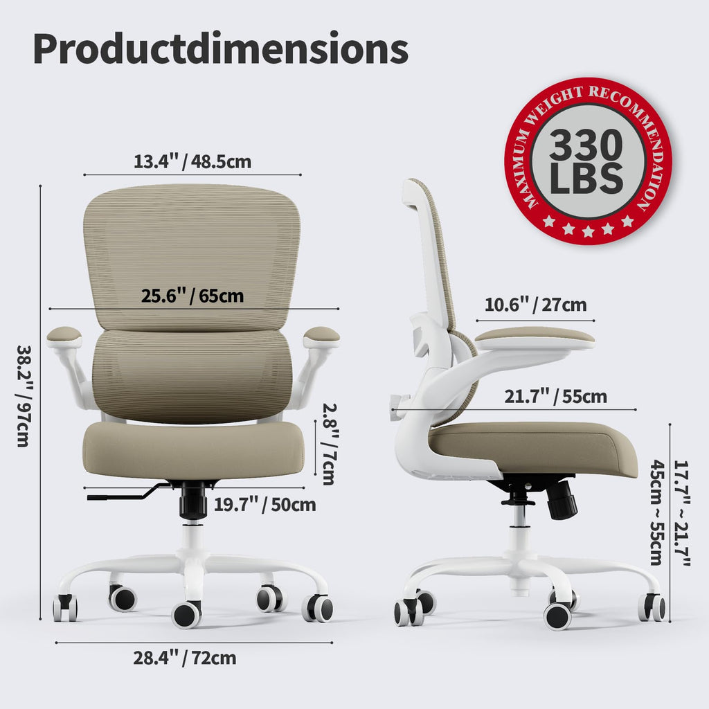 TRALT Office Chair - Ergonomic Desk Chair with Adjustable Lumbar Support, Mesh Computer Chair, Executive Chairs for Home Office Comfortable Lumbar Support (White)
