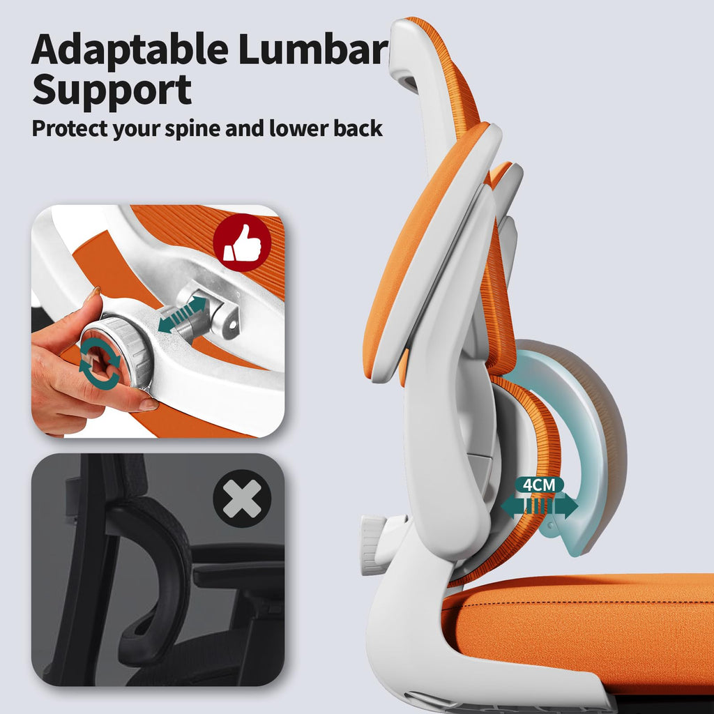 TRALT Office Chair - Ergonomic Desk Chair with Adjustable Lumbar Support, Mesh Computer Chair, Executive Chairs for Home Office Comfortable Lumbar Support (White)