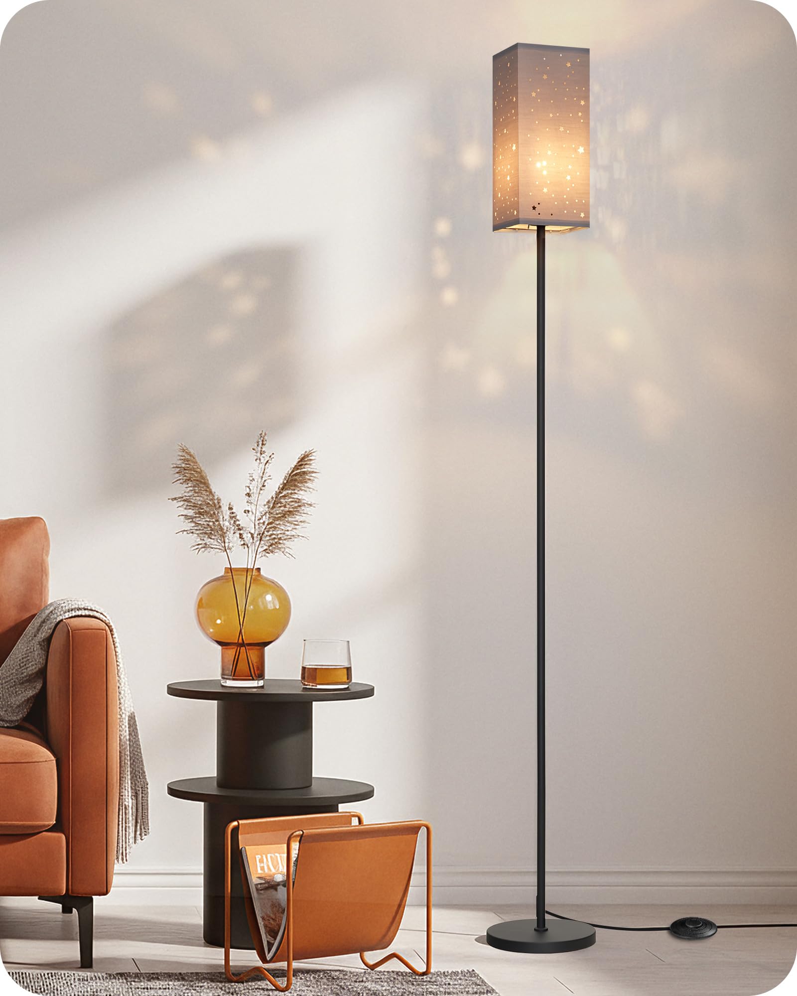 64.6" Floor Lamp, Pole with Foot Switch, Modern Standing Lamp Lampshade, Minimalist Freestanding Lamp (Bulb Not Included), for Living Room, Bedroom Office ETL Listed, Black and Beige E07LD05