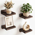 Fixwal Wall Shelves, 5x5 Inches Small Floating Shelf, Rustic Wood Wall Mounted Shelves for Bedroom, Living Room, Kitchen, Bathroom Decor (Set of 4, Black)