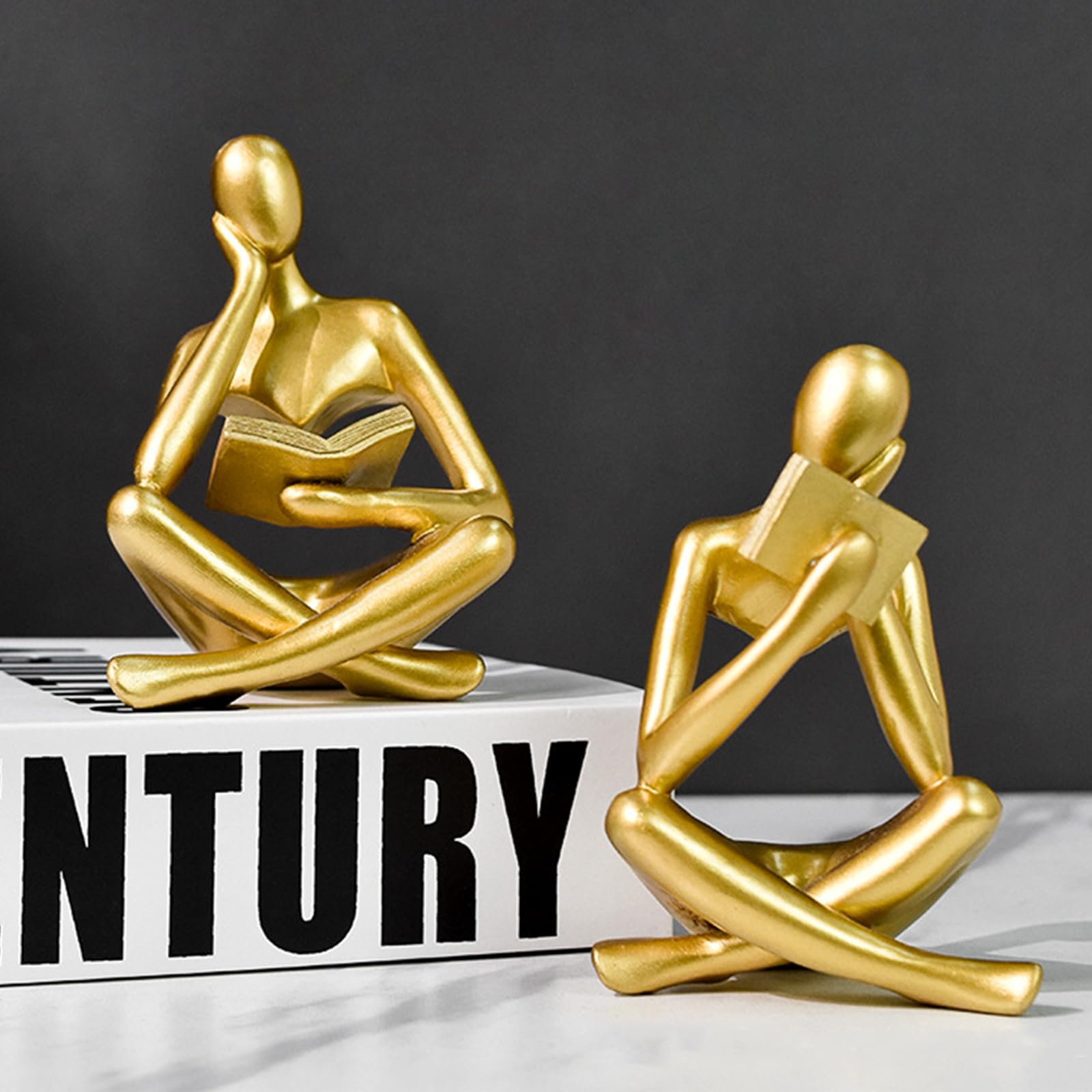 Jinkoozz Gold Reading Women Statue, Thinker Sculptures, Abstract Art Ornament, Modern Aesthetic Figurine Decoration, Suitable for Home Living Room Bedroom Office Shelf Table Desk Bookshelf Decor