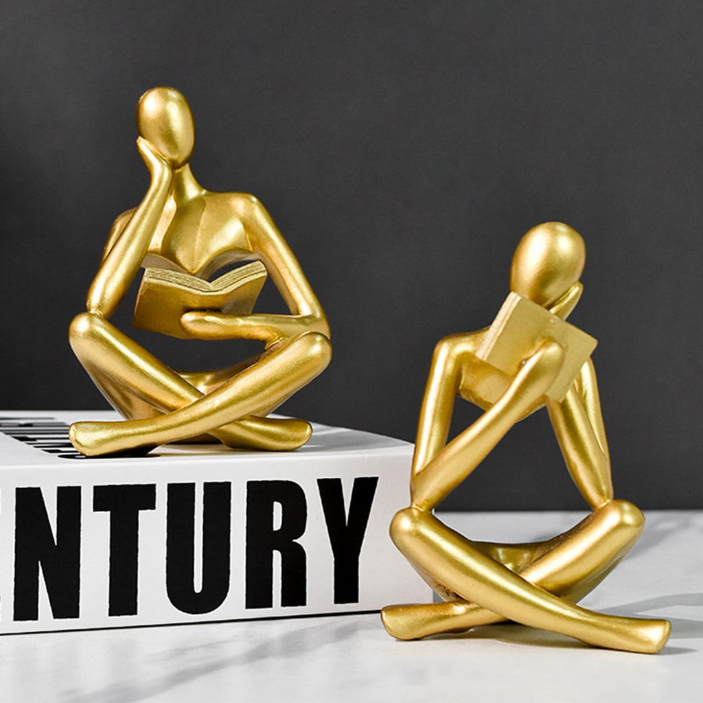 Jinkoozz Gold Reading Women Statue, Thinker Sculptures, Abstract Art Ornament, Modern Aesthetic Figurine Decoration, Suitable for Home Living Room Bedroom Office Shelf Table Desk Bookshelf Decor