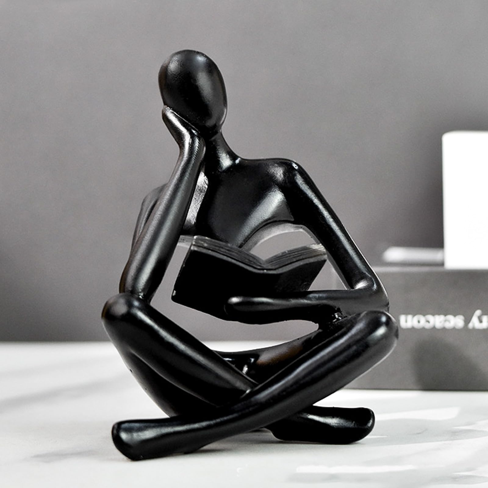 Jinkoozz Gold Reading Women Statue, Thinker Sculptures, Abstract Art Ornament, Modern Aesthetic Figurine Decoration, Suitable for Home Living Room Bedroom Office Shelf Table Desk Bookshelf Decor