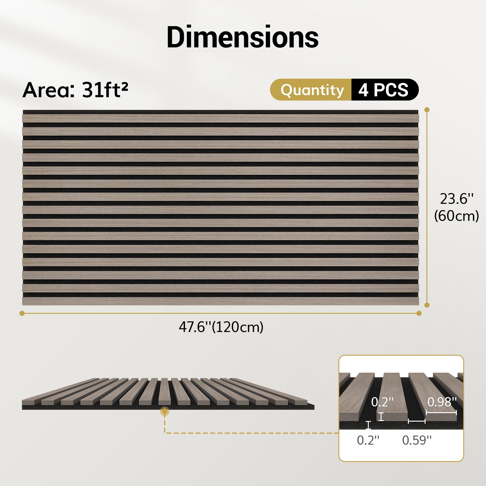 TONOR Wood Slatwall Panels, 4 Pack 47.2" x 23.6"/ 120 x60cm(31ft²) Acoustic Wall Panels, Wood Slat Acoustic Panels for Noise Cancelling and Decoration, Living Room, Bedroom, Office, Walnut