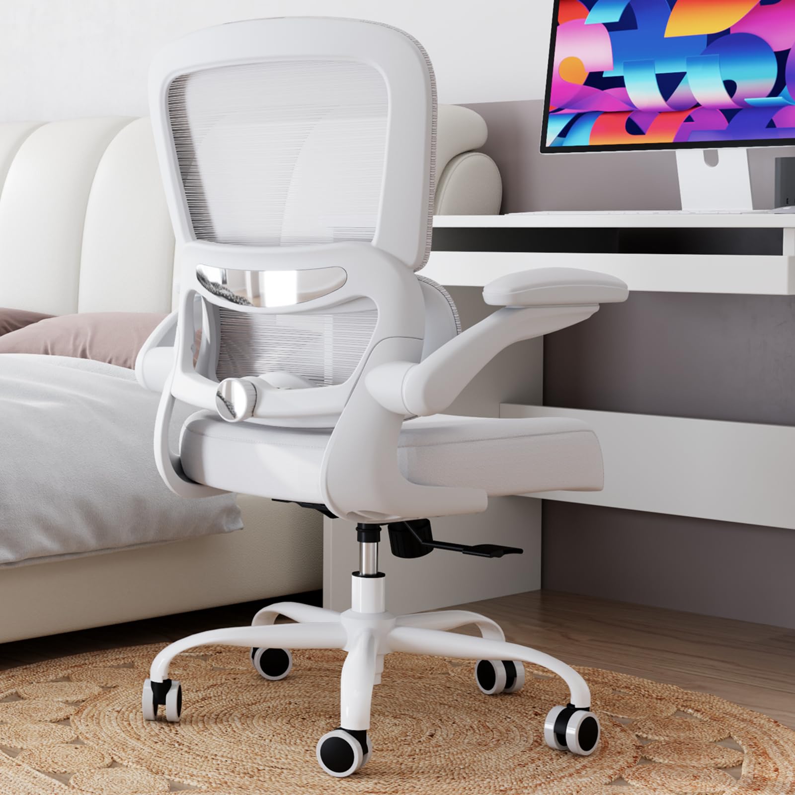 TRALT Office Chair - Ergonomic Desk Chair with Adjustable Lumbar Support, Mesh Computer Chair, Executive Chairs for Home Office Comfortable Lumbar Support (White)
