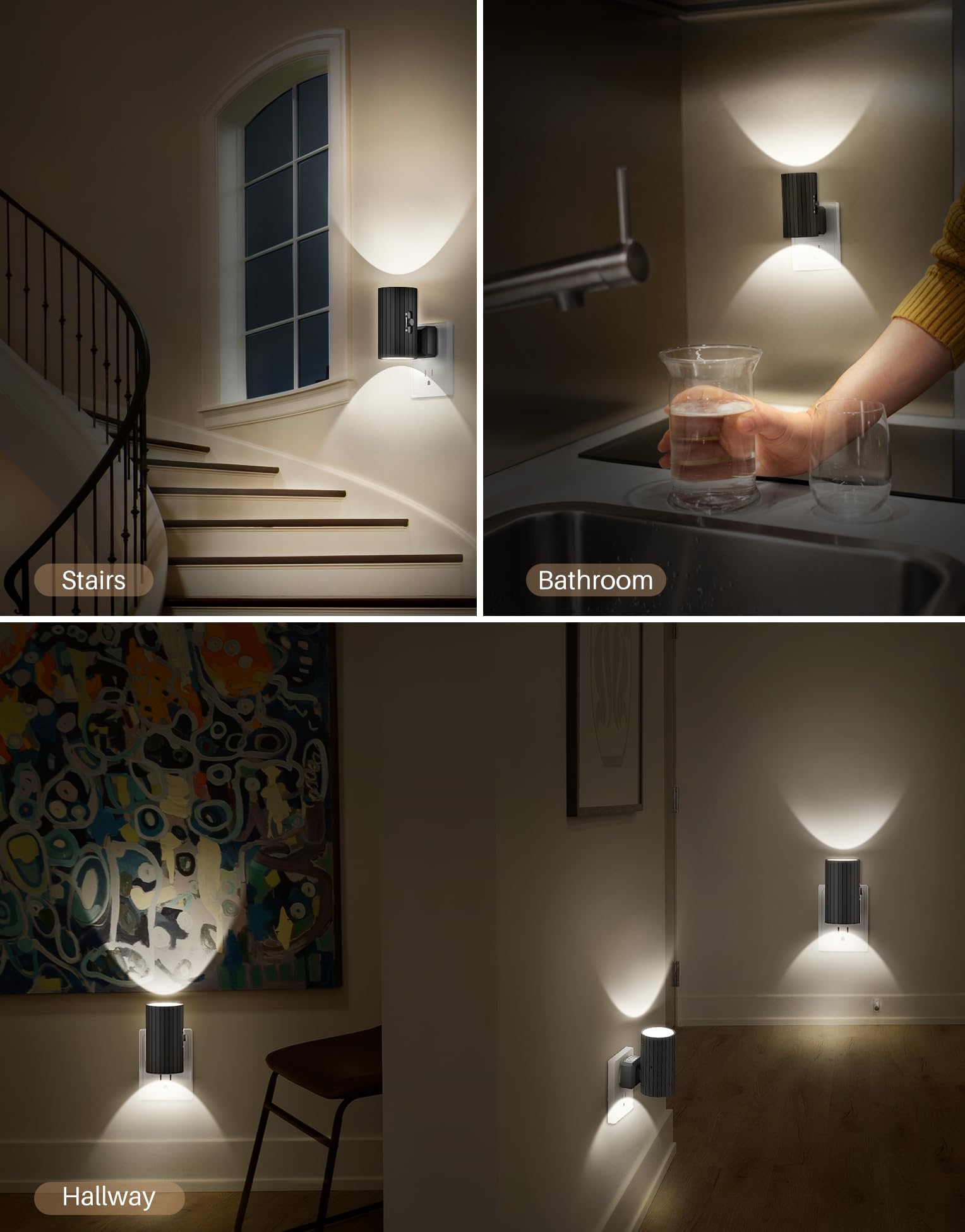 Night Lights Plug into Wall, LED Plug in Night Light with Light Sensor, 0-100LM Adjustable Brightness Wall Light, 5000K Daylight White, 2Pcs Dimmable Automatic Night Light for Hallway Bedroom Stairway