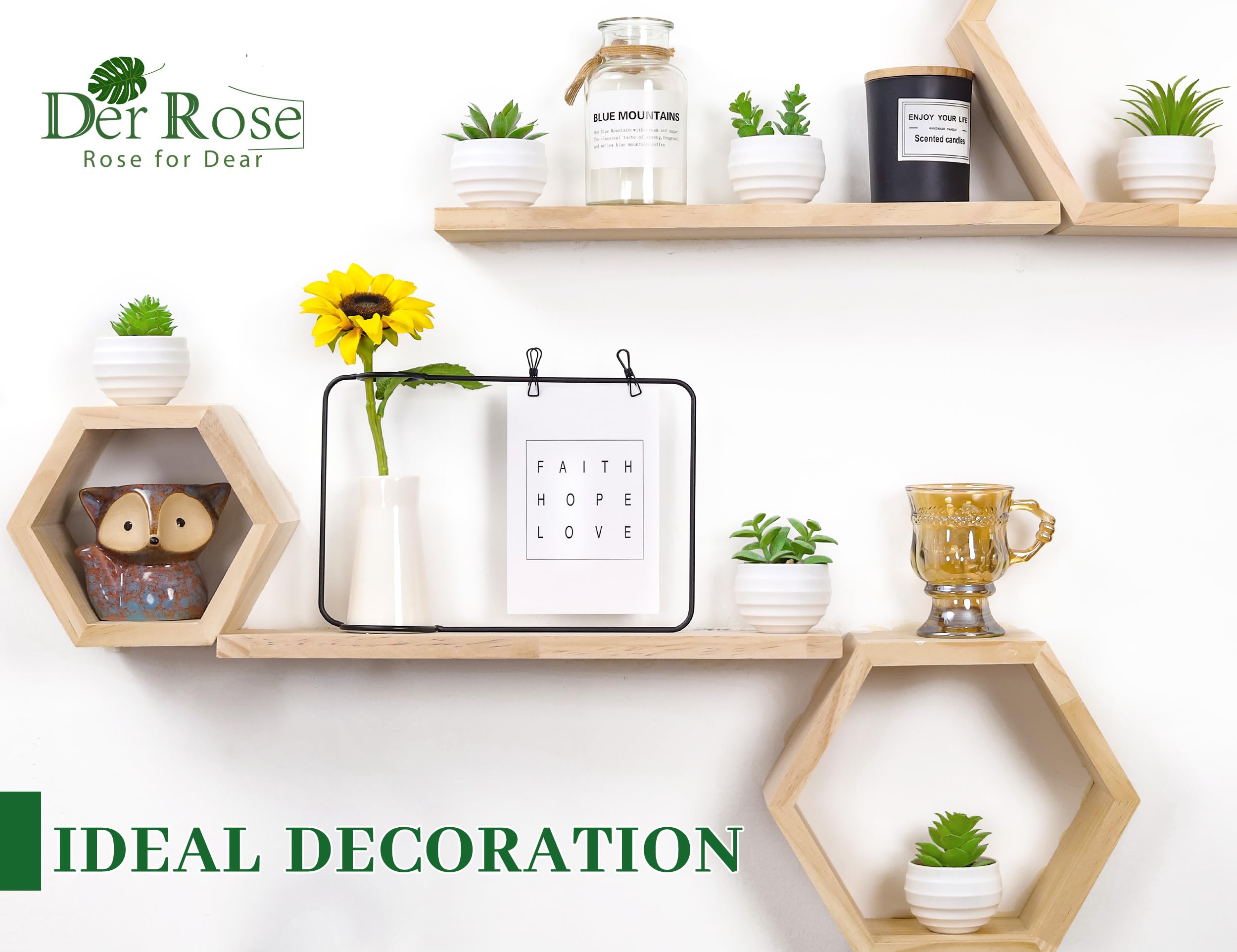 Der Rose Set of 6 Succulents Plants Artificial in Pots Small Fake Plants for Bedroom Aesthetic Living Room Shelf Bathroom Decor Office Desk Accessories