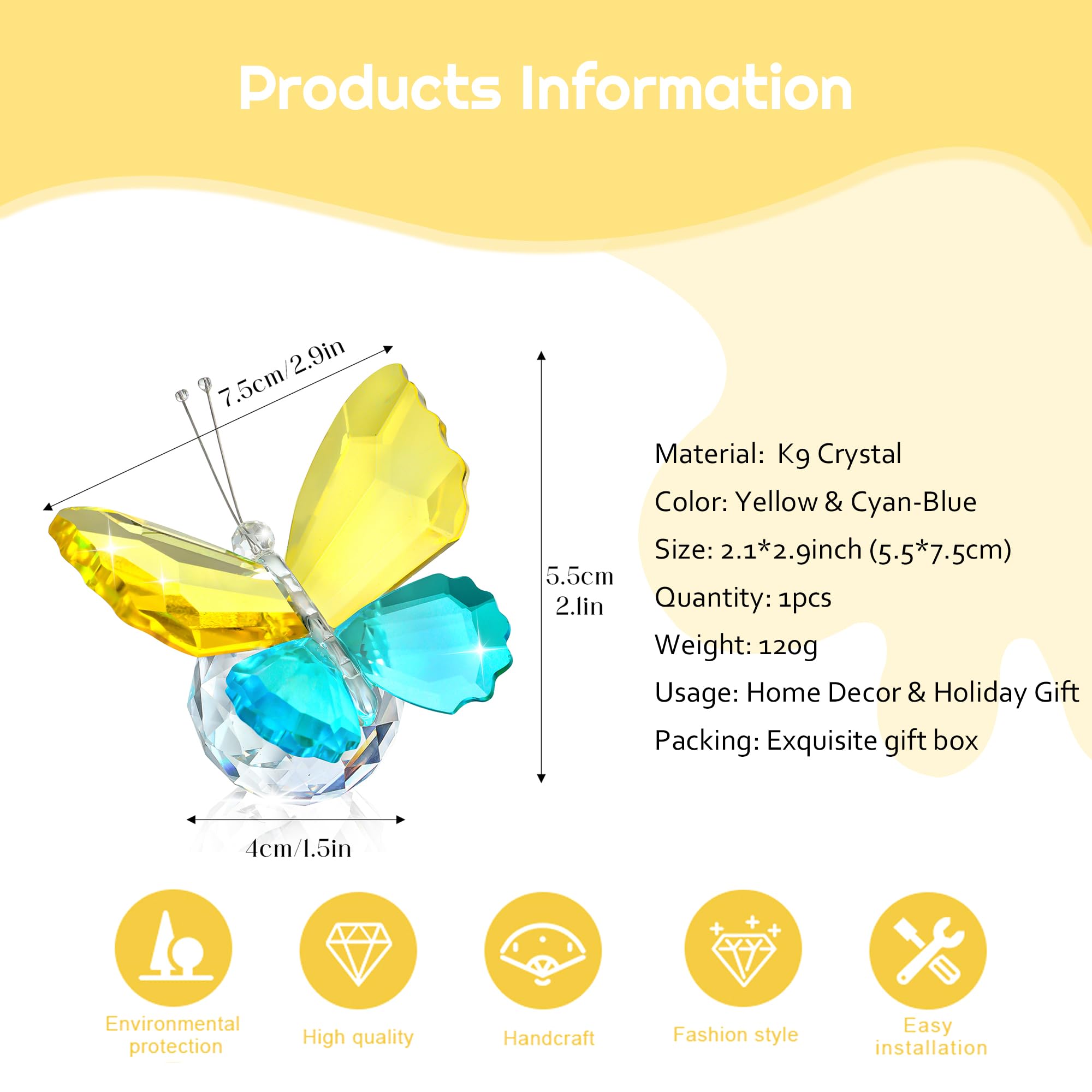 H&D HYALINE & DORA Crystal Cut Butterfly Animal Ornament Decoration for Office Table Home Bedroom