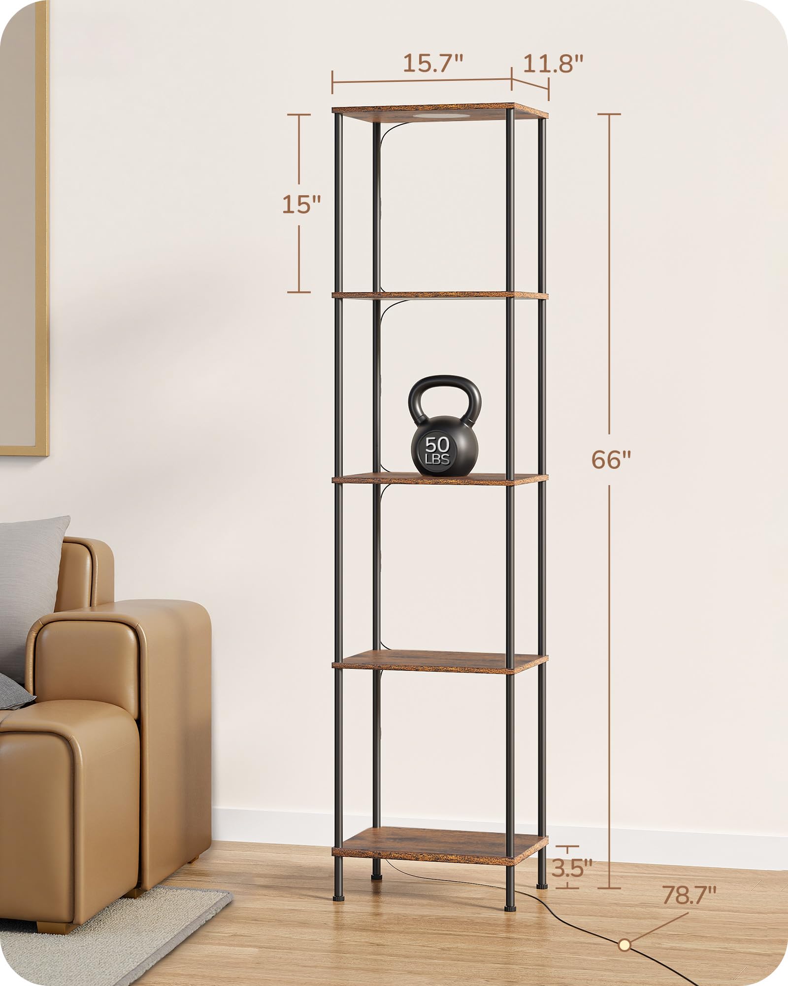 EDISHINE RGBW Modern Floor Lamp, 5-Tier Display Shelf with Light, Adjustable Brightness & Color Temperature, 3 Lighting Modes, Remote Control, Stable Floor Lamps for Living Room, Bedroom, Study, Black