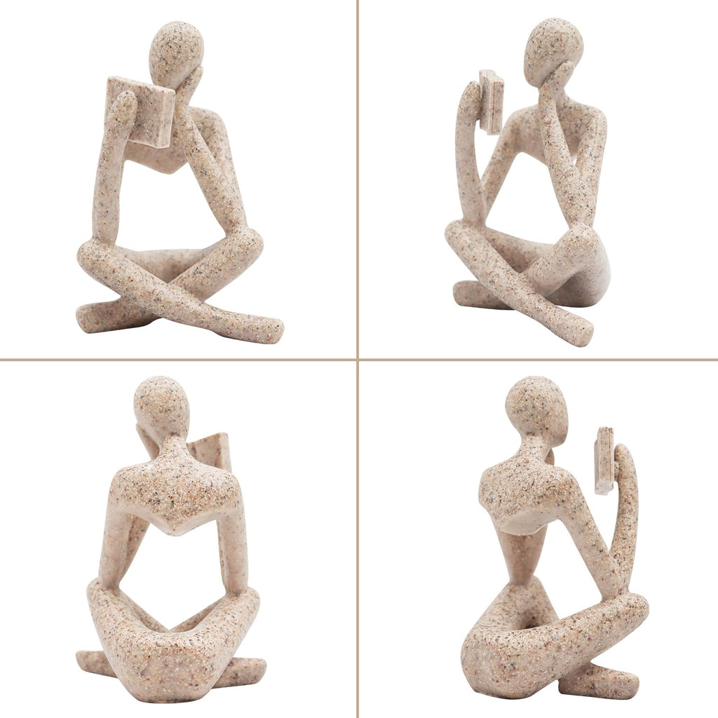 Jinkoozz Gold Reading Women Statue, Thinker Sculptures, Abstract Art Ornament, Modern Aesthetic Figurine Decoration, Suitable for Home Living Room Bedroom Office Shelf Table Desk Bookshelf Decor