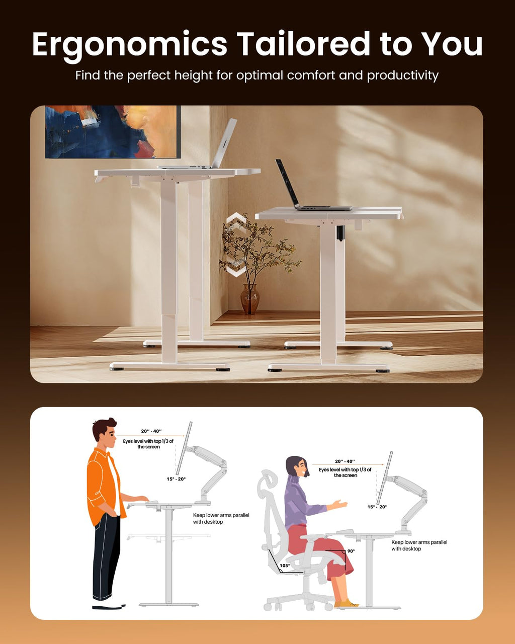 ErGear Height Adjustable Electric Standing Desk, 48 x 24 Inches Sit Stand up Desk, Memory Computer Home Office Desk, Black