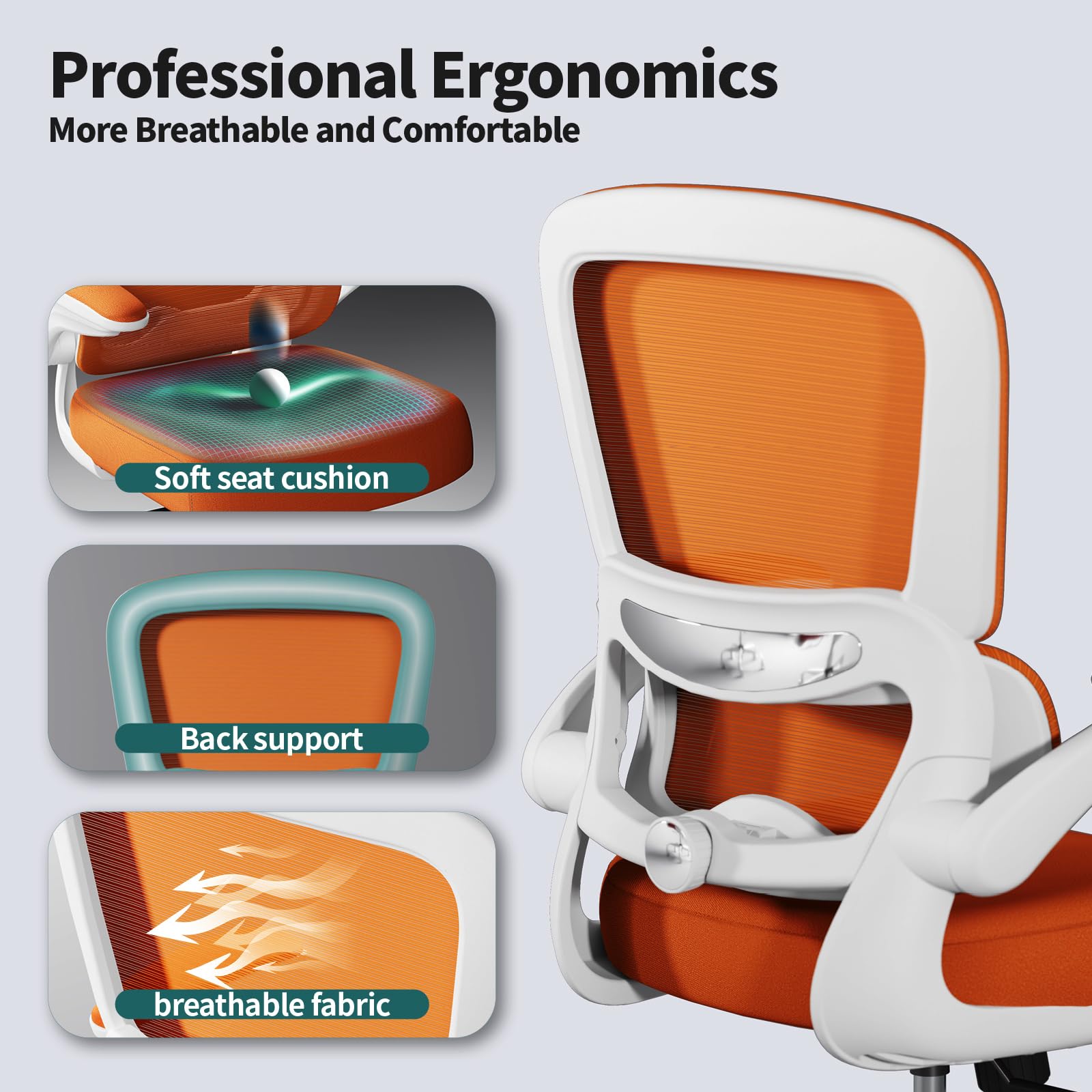 TRALT Office Chair - Ergonomic Desk Chair with Adjustable Lumbar Support, Mesh Computer Chair, Executive Chairs for Home Office Comfortable Lumbar Support (White)