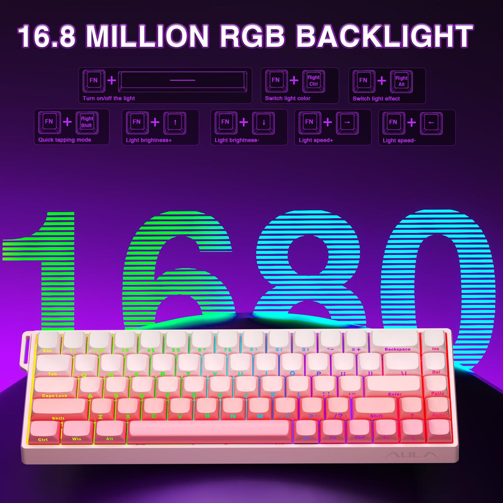 AULA WIN68 HE Mechanical Gaming Keyboard 60%, Hall Effect Magnetic Switch, Fast Trigger Mode Adjustable Actuation, 8000Hz Polling Rate, RGB Backlit, Wired Black Keyboard for Laptop/PC Gamer