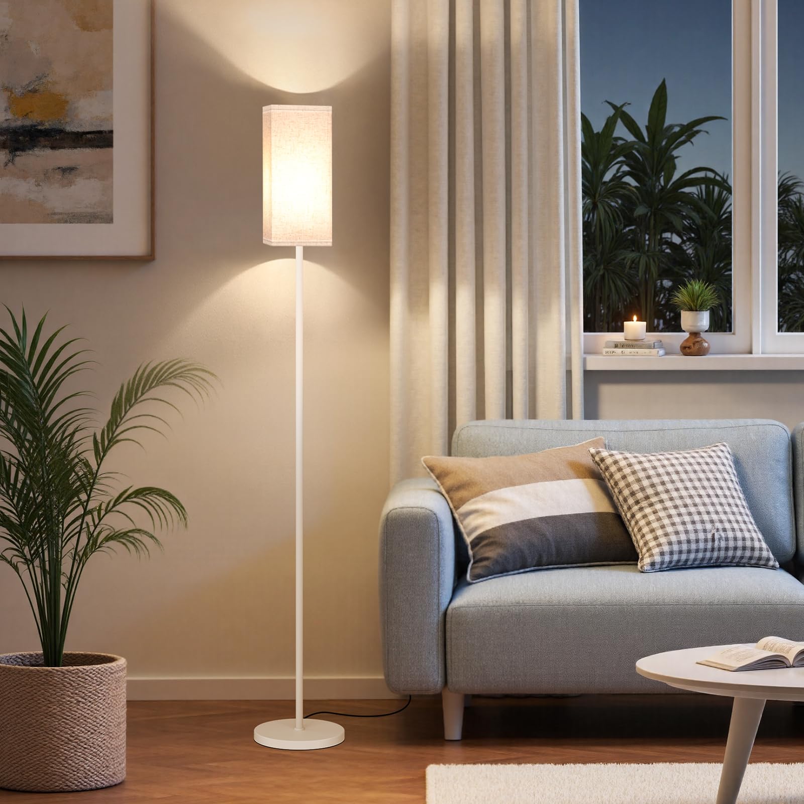 64.6" Floor Lamp, Pole with Foot Switch, Modern Standing Lamp Lampshade, Minimalist Freestanding Lamp (Bulb Not Included), for Living Room, Bedroom Office ETL Listed, Black and Beige E07LD05