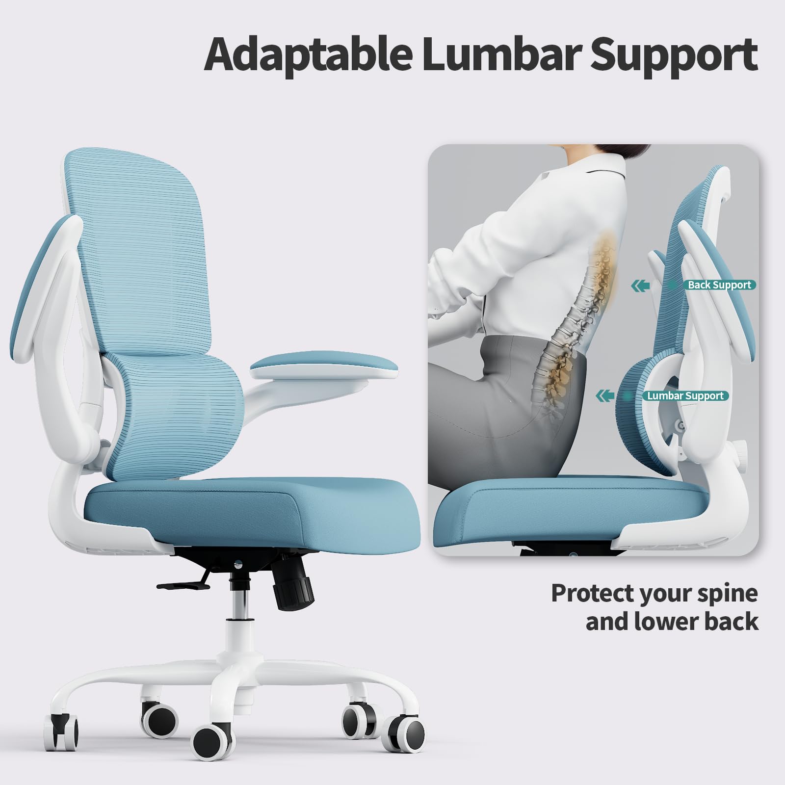 TRALT Office Chair - Ergonomic Desk Chair with Adjustable Lumbar Support, Mesh Computer Chair, Executive Chairs for Home Office Comfortable Lumbar Support (White)